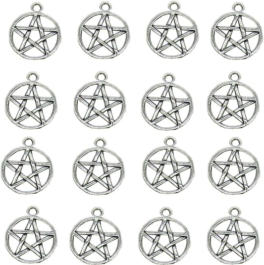 100 Pcs Antique Silver Pentacle Star Protection Lucky Charms Star Pendant Beads for Jewelry Making Necklace Bracelet