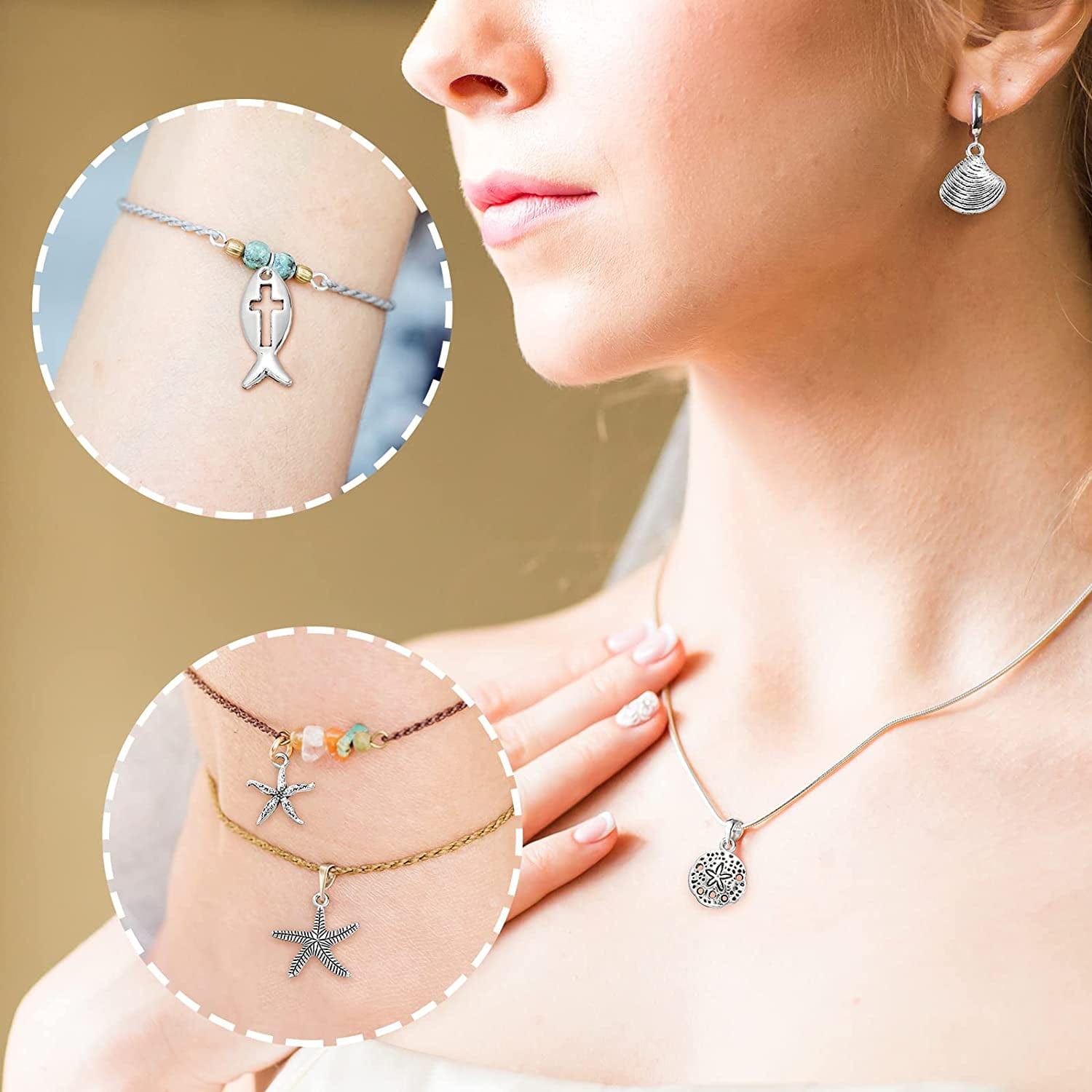 100 Pcs Beach Charms for Jewelry Making Sea Theme Ocean Enamel Pendant Charms Mermaid Marine Collection Nautical Charms for Necklace Bracelet Earring Slime DIY Jewelry Accessories