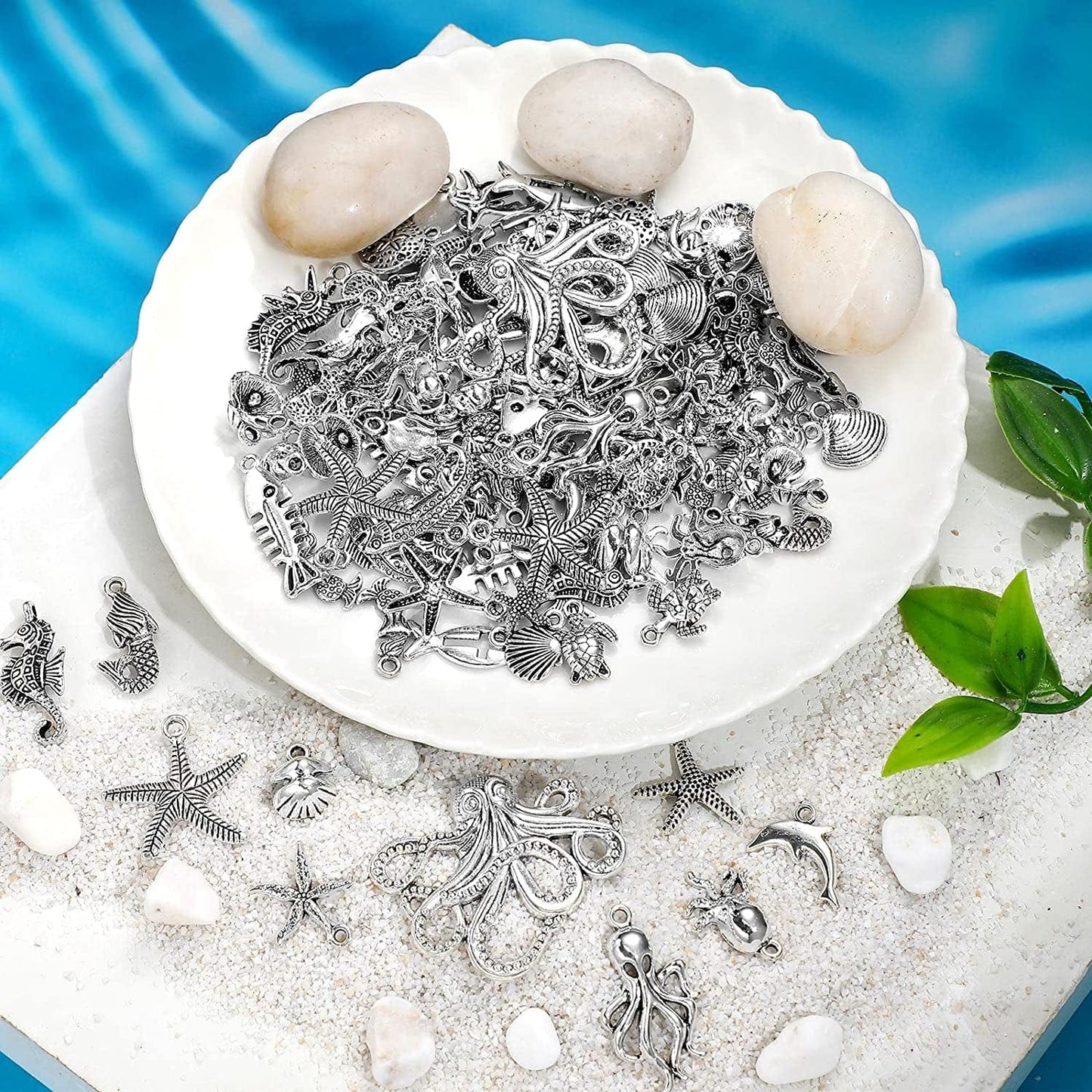 100 Pcs Beach Charms for Jewelry Making Sea Theme Ocean Enamel Pendant Charms Mermaid Marine Collection Nautical Charms for Necklace Bracelet Earring Slime DIY Jewelry Accessories