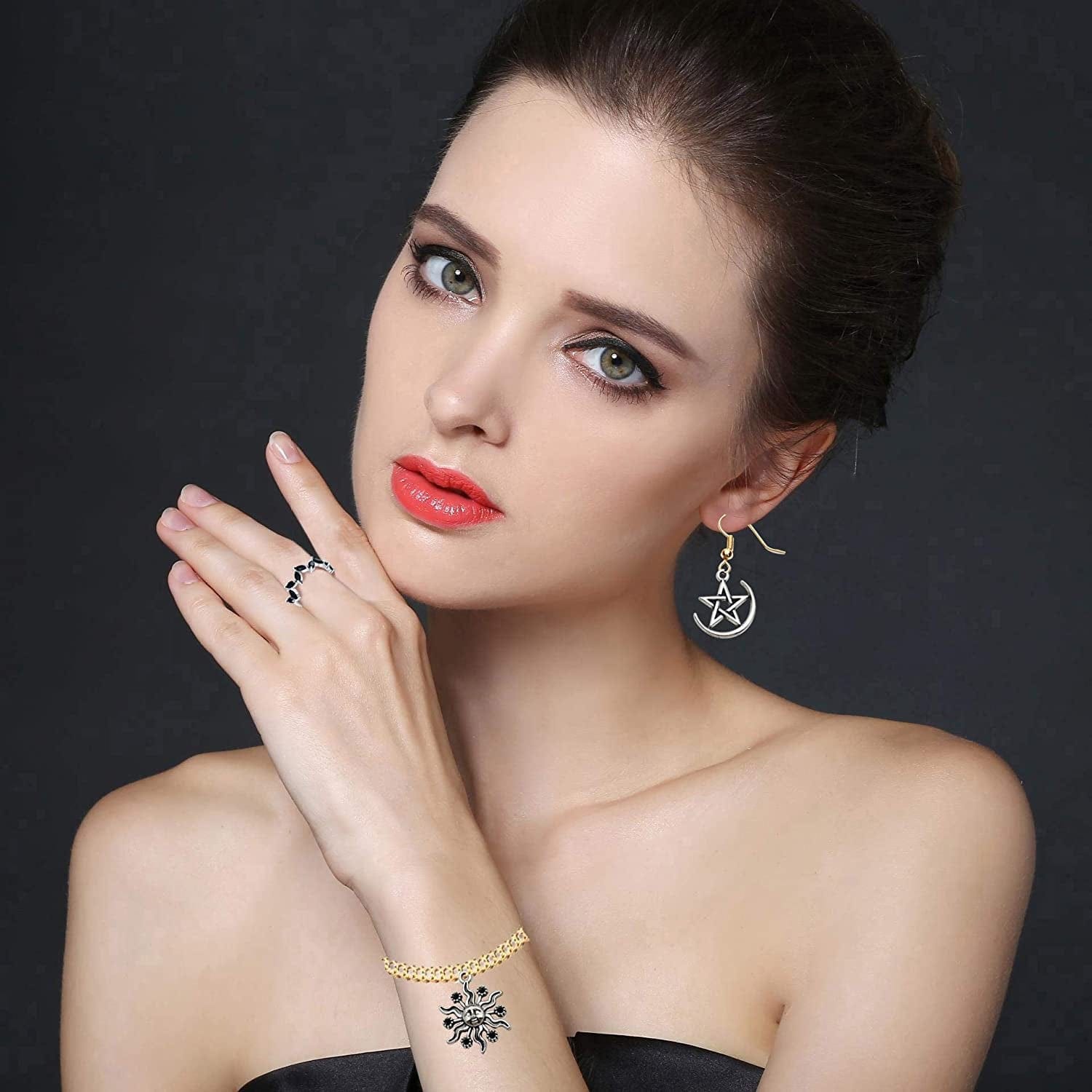 100 Pcs Craft Supplies Mixed Antique Silver Sun Moon Stars Charms Pendants for Crafting Jewelry Findings Making Accessory for DIY Necklace Bracelet (M417)