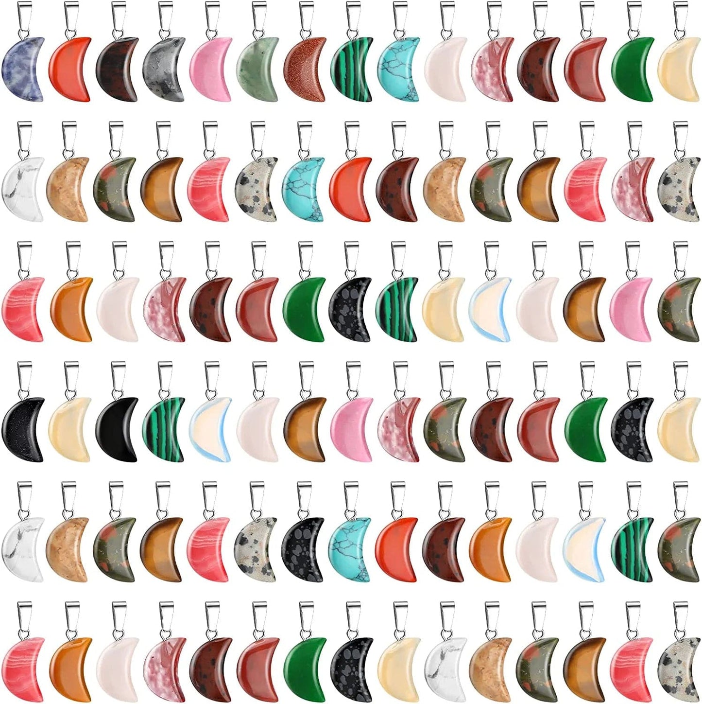 100 Pcs Natural Crystal Charms Bulk Assorted Stone Pendant Gemstone Pendants Charms Crystal Pocket Carved Quartz Chakra Reiki Beads Decor for Jewelry Making DIY Necklace Bracelet Moon Style