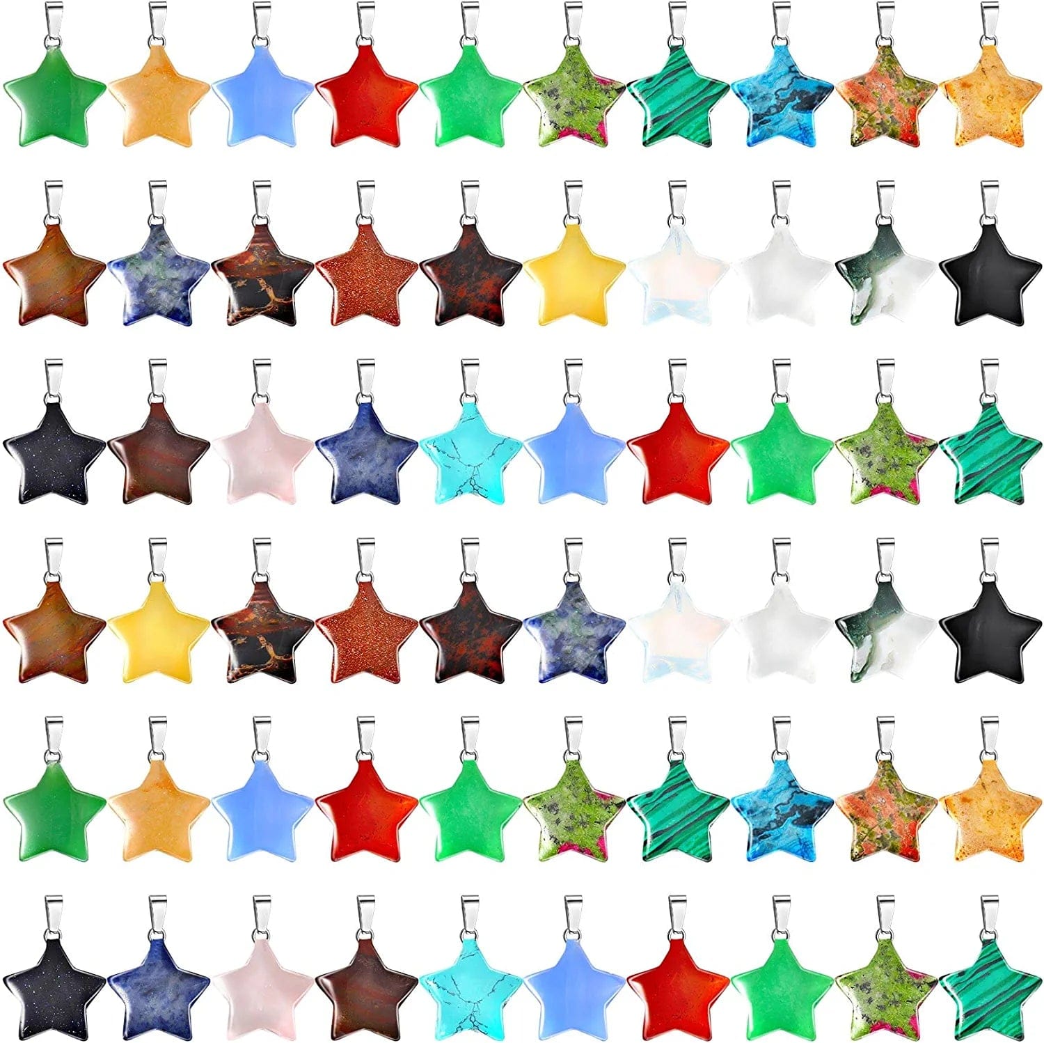 100 Pcs Natural Crystal Charms Bulk Assorted Stone Pendant Gemstone Pendants Charms Crystal Pocket Carved Quartz Chakra Reiki Beads Decor for Jewelry Making DIY Necklace Bracelet Star Style