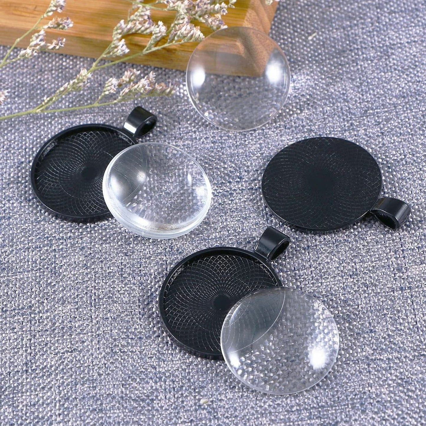 100 PCS round Bezel Pendant Blanks - Bezel Pendant Cabochons for Jewelry Making Trays | Cabochon Pendant Settings for DIY Crafting Tray Photo Keychain round Charms Jewelry Making Supplies