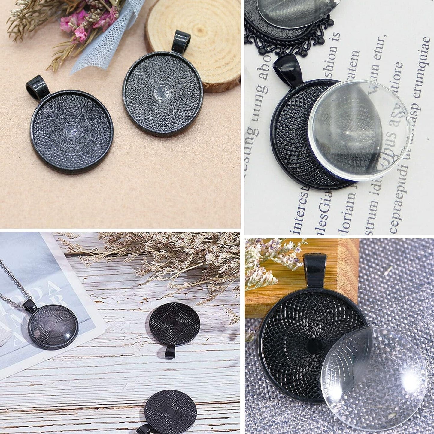 100 PCS round Bezel Pendant Blanks - Bezel Pendant Cabochons for Jewelry Making Trays | Cabochon Pendant Settings for DIY Crafting Tray Photo Keychain round Charms Jewelry Making Supplies