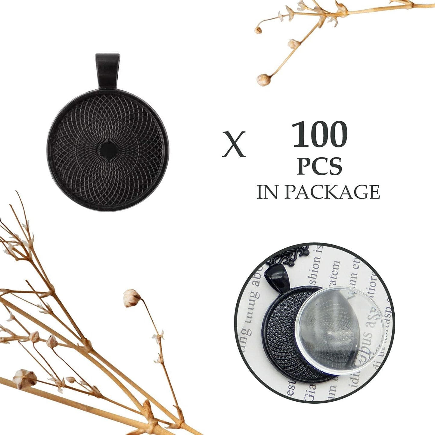 100 PCS round Bezel Pendant Blanks - Bezel Pendant Cabochons for Jewelry Making Trays | Cabochon Pendant Settings for DIY Crafting Tray Photo Keychain round Charms Jewelry Making Supplies