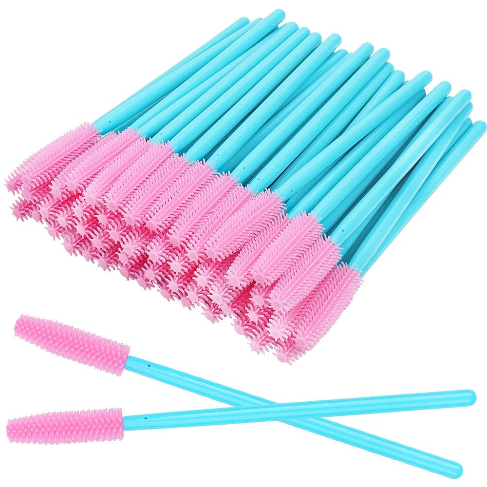 100 Pcs Silicone Mascara Wands Disposable Eyelash Brushes for Extensions Lash Applicators Makeup Tool Kit (Crystal Blue/ Mint Green) Health & Beauty > Personal Care > Cosmetics > Cosmetic Tools > Makeup Tools Mekupeu Blue Handle/Pink Brush Head
