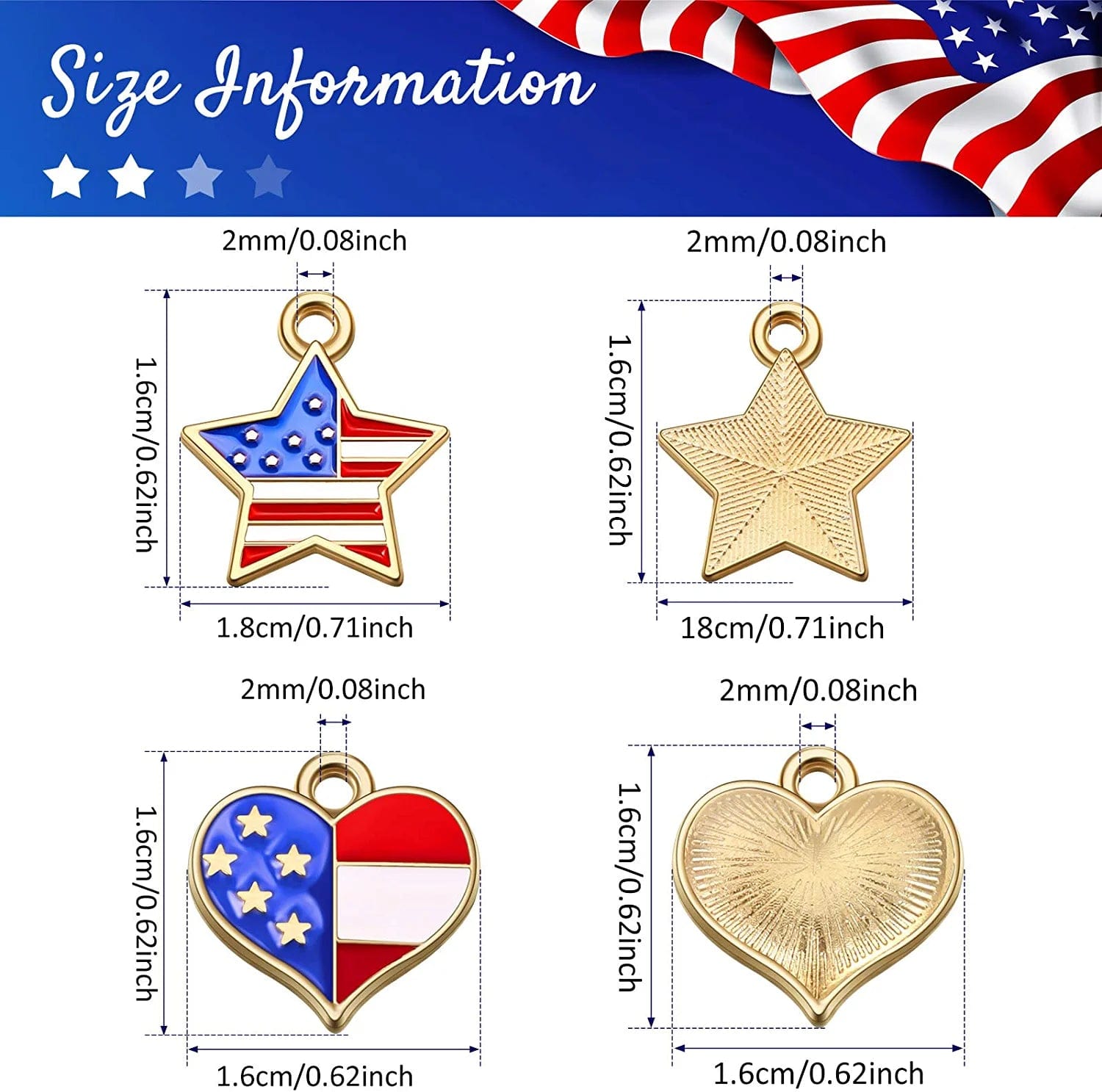 100 Pieces American Flag Star Heart Shape Charms Pendant Red White and Blue Alloy Enamel Pendants Patriotic Mini Heart Charm Pendant for DIY Independence Day Jewelry Earring Bracelet Necklace Making