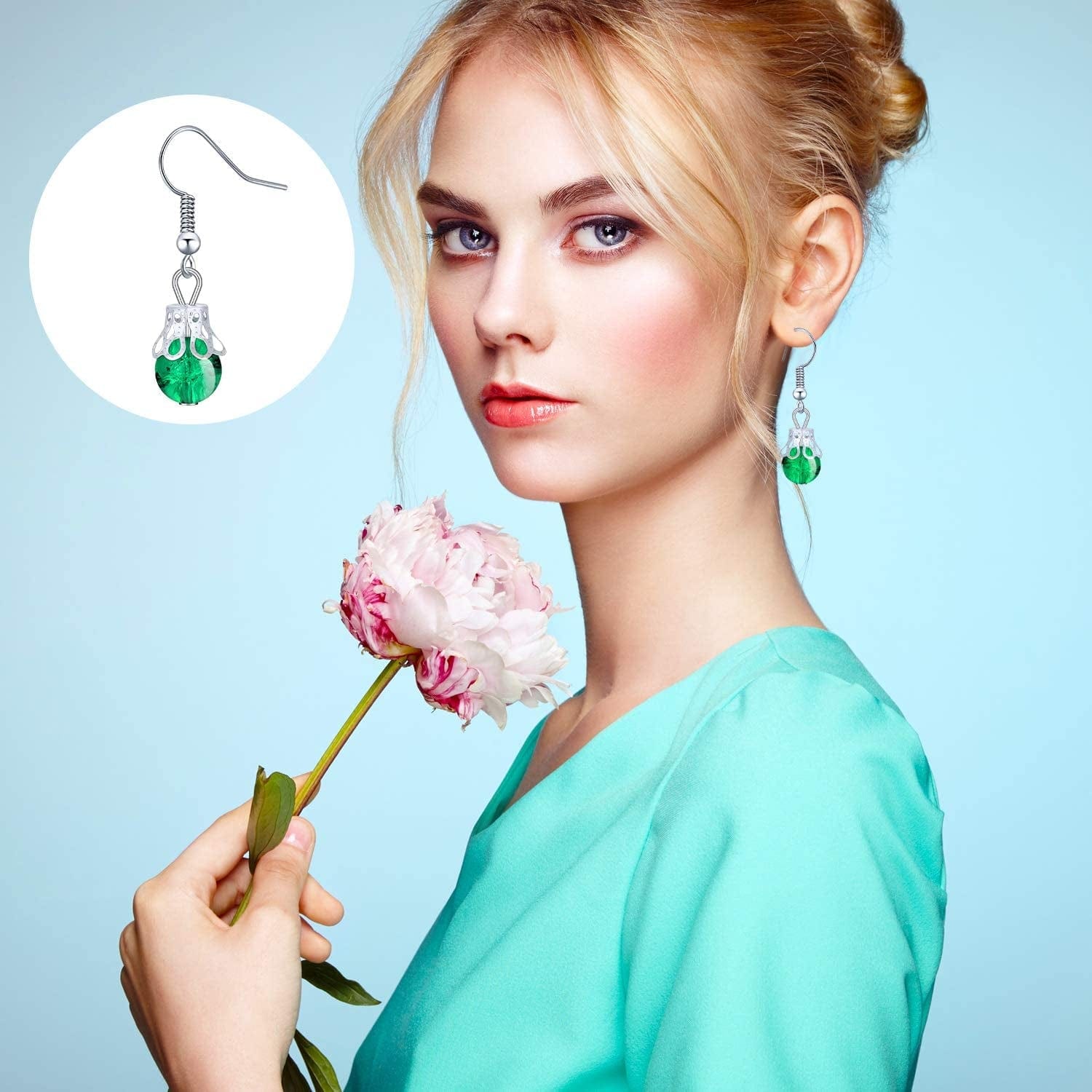 100 Pieces Assorted Colors Crystal Dangle Charms Pendants Crackle Glass Drop Beads Handmade Dangle Bead Charms with Silver Bead Cap for Jewelry Making Necklace Earring Accessory