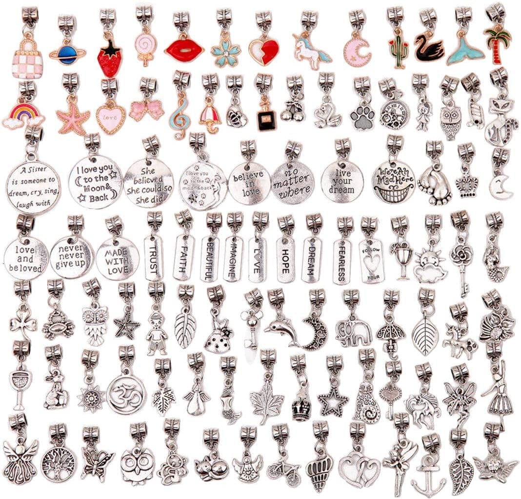 100 Pieces Bracelet Dangle Charms Spacer Beads for Jewelry Making Supplies Inspirational Necklace Pendant Bails Connector Gold Plated Enamel Bracelet Charms Tibetan Antique Silver (Mixed 100Pcs) mixed 100pcs