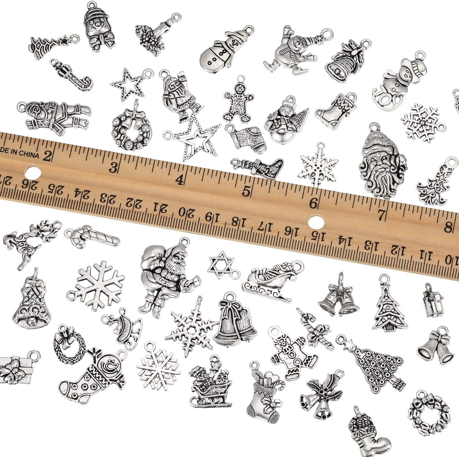 100 Pieces Christmas Charms Antique Silver Pendants Christmas Jewelry Pendant Accessory for DIY Necklace Bracelet