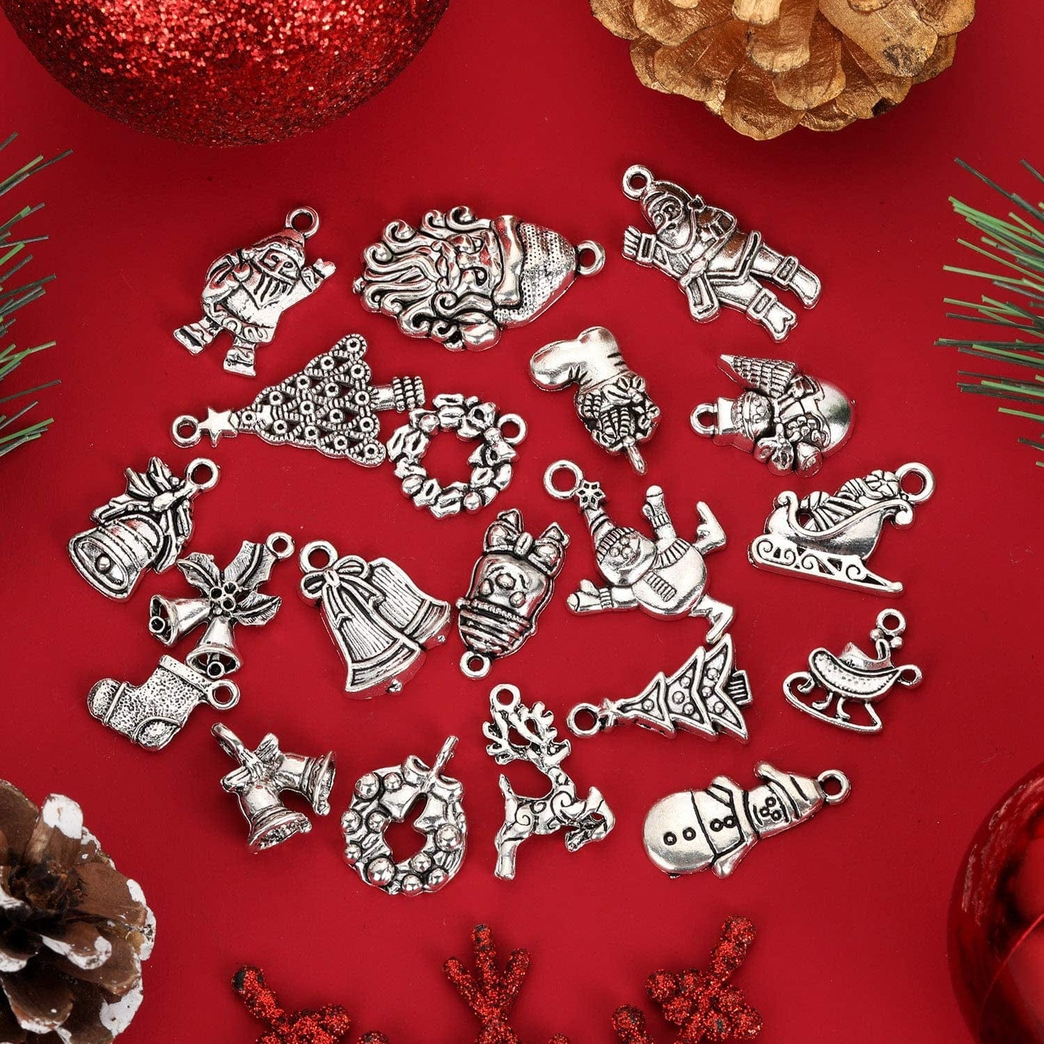 100 Pieces Christmas Charms Antique Silver Pendants Christmas Jewelry Pendant Accessory for DIY Necklace Bracelet
