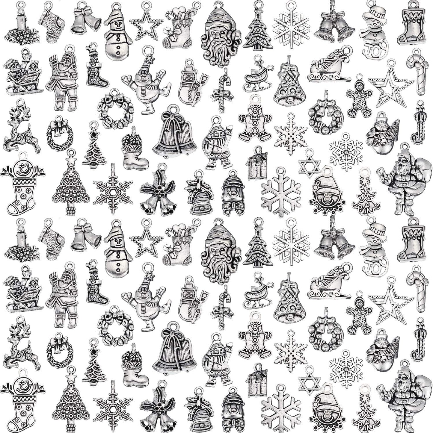 100 Pieces Christmas Charms Antique Silver Pendants Christmas Jewelry Pendant Accessory for DIY Necklace Bracelet
