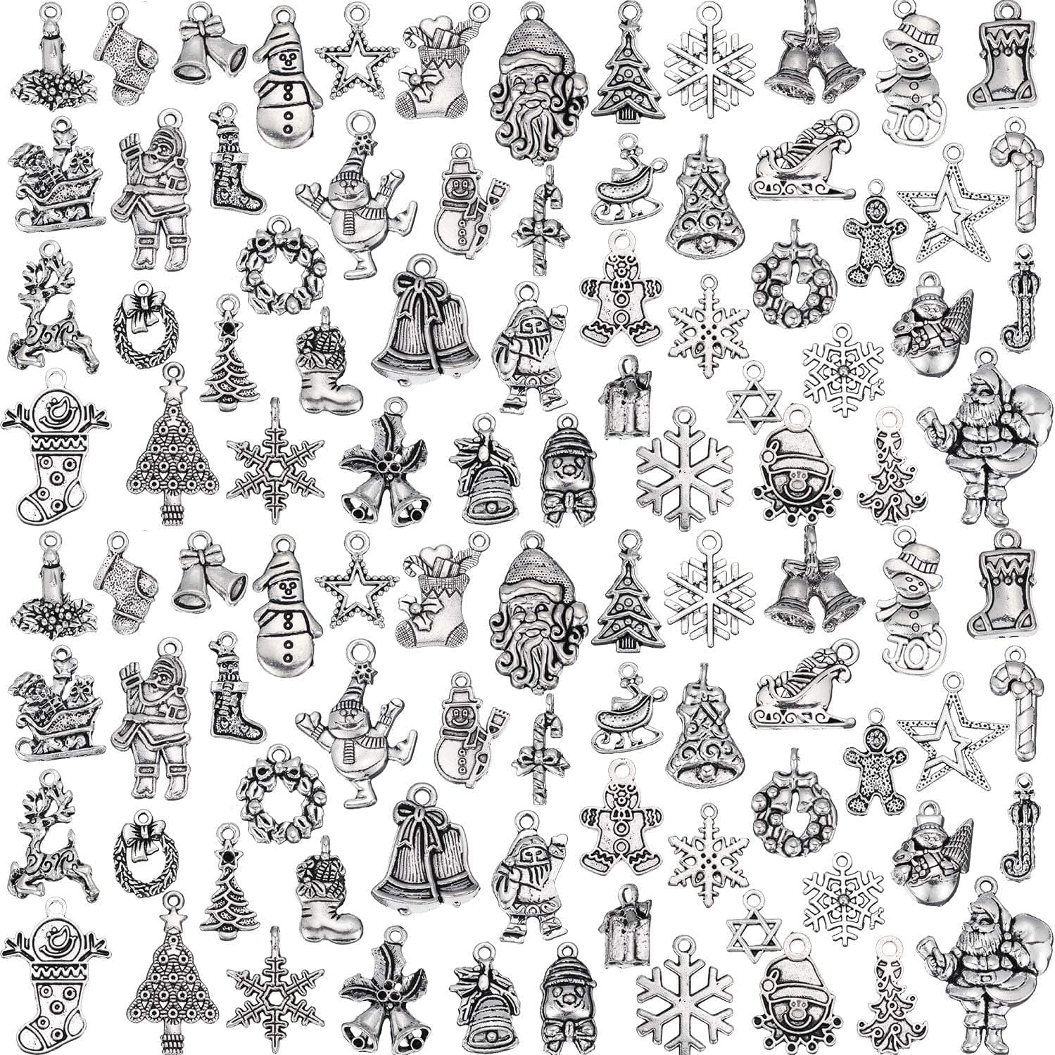 100 Pieces Christmas Charms Antique Silver Pendants Christmas Jewelry Pendant Accessory for DIY Necklace Bracelet