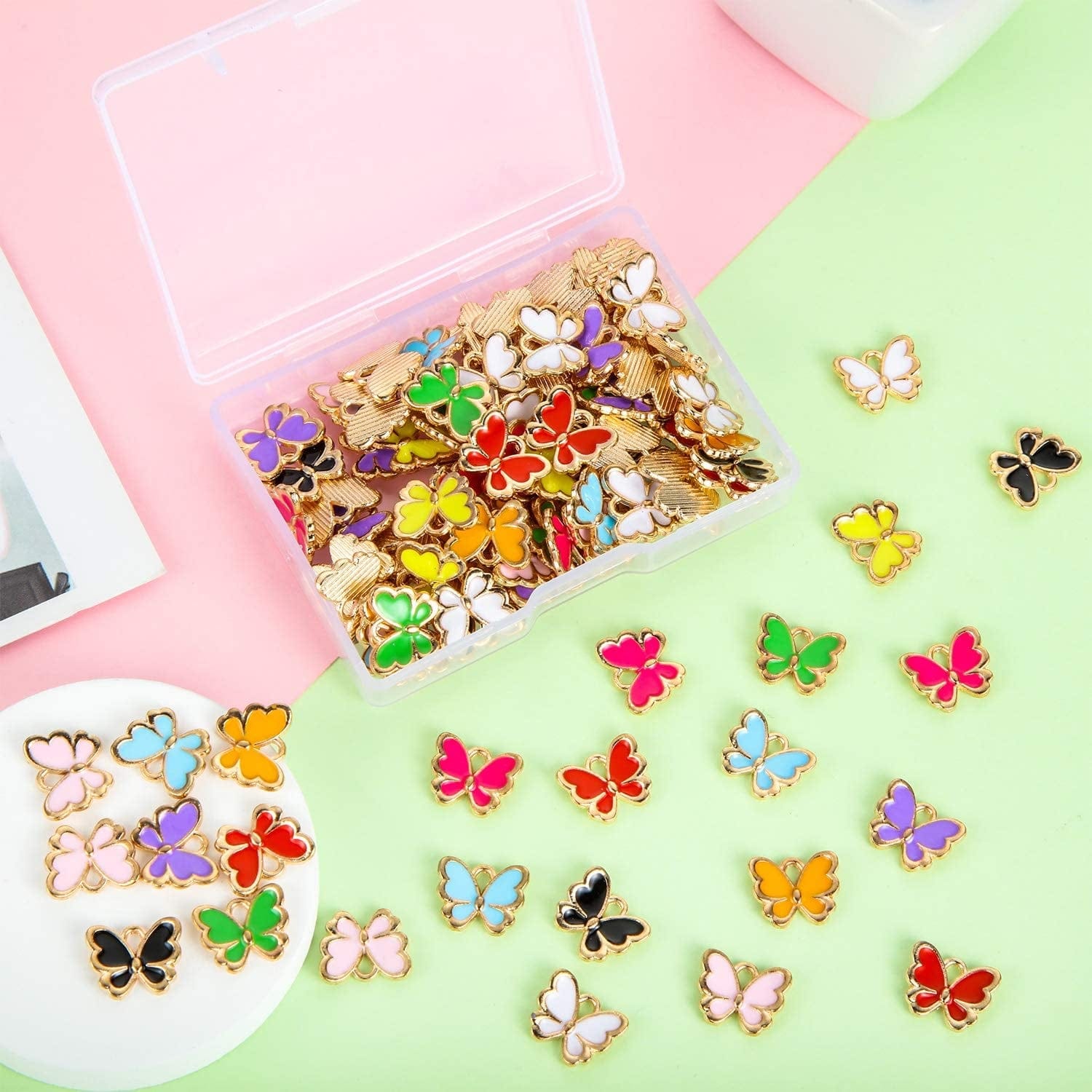 100 Pieces Colorful Butterfly Charms for Jewelry Making Enamel Butterfly Pendant Jewelry Butterfly Charm Alloy Butterfly Jewelry Charm for Necklace Bracelet Earrings DIY Supplies