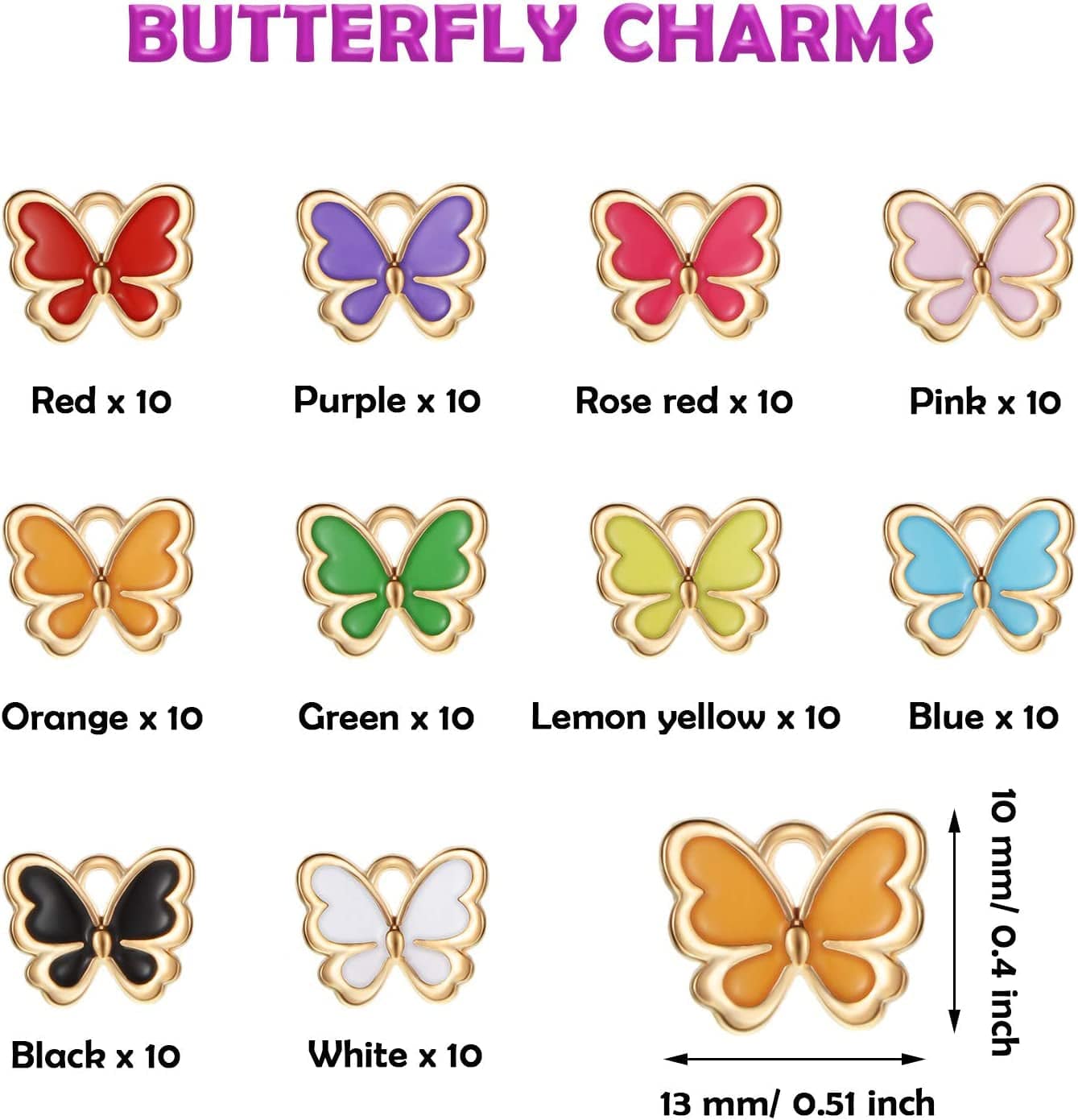 100 Pieces Colorful Butterfly Charms for Jewelry Making Enamel Butterfly Pendant Jewelry Butterfly Charm Alloy Butterfly Jewelry Charm for Necklace Bracelet Earrings DIY Supplies