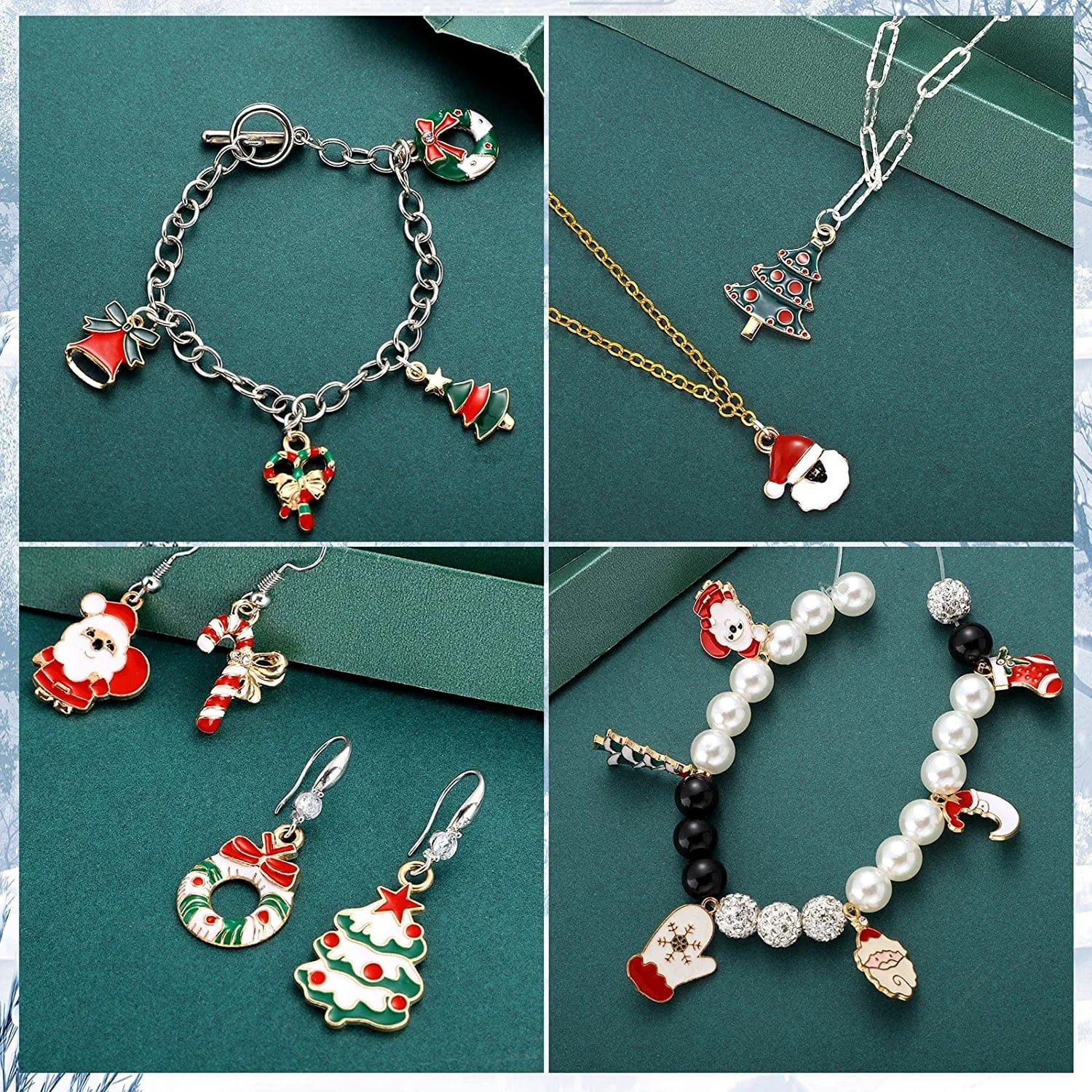 100 Pieces Cute Christmas Charms Pendants Xmas Santa Claus Pendants Mini Alloy Charms DIY Reindeer Pendants Snowman Charms for Necklace Bracelet Earrings Crafting Decoration Supplies