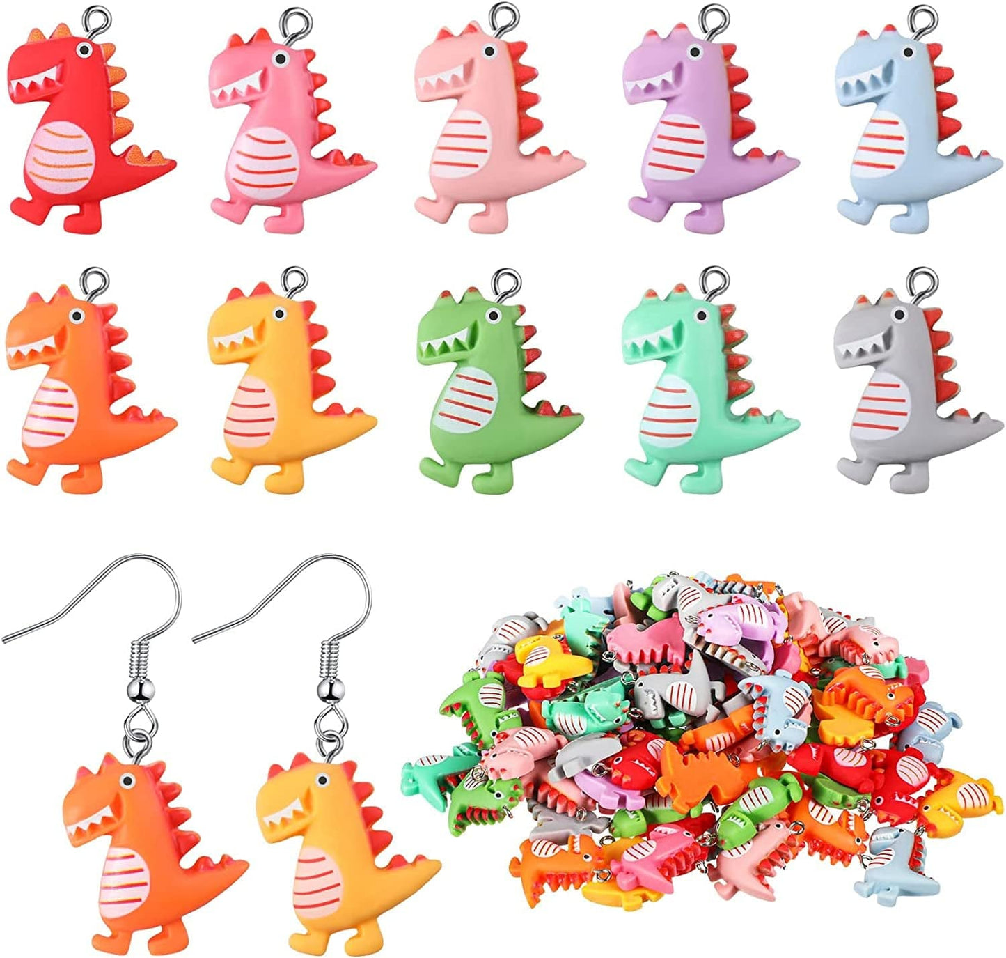 100 Pieces Dinosaur Charms for Jewelry Making, Cute Resin Dinosaur Pendants Charms for Girls Kids Earring Bracelet Necklace DIY Crafting, 10 Colors Cute Style
