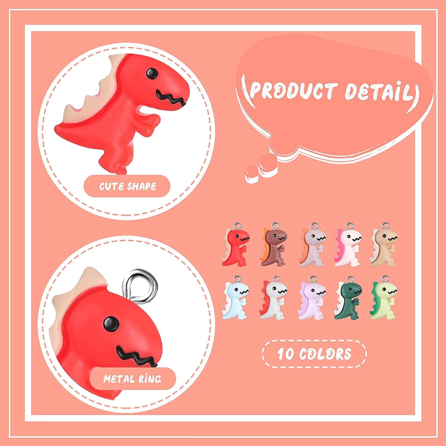 100 Pieces Dinosaur Charms for Jewelry Making, Cute Resin Dinosaur Pendants Charms for Girls Kids Earring Bracelet Necklace DIY Crafting, 10 Colors