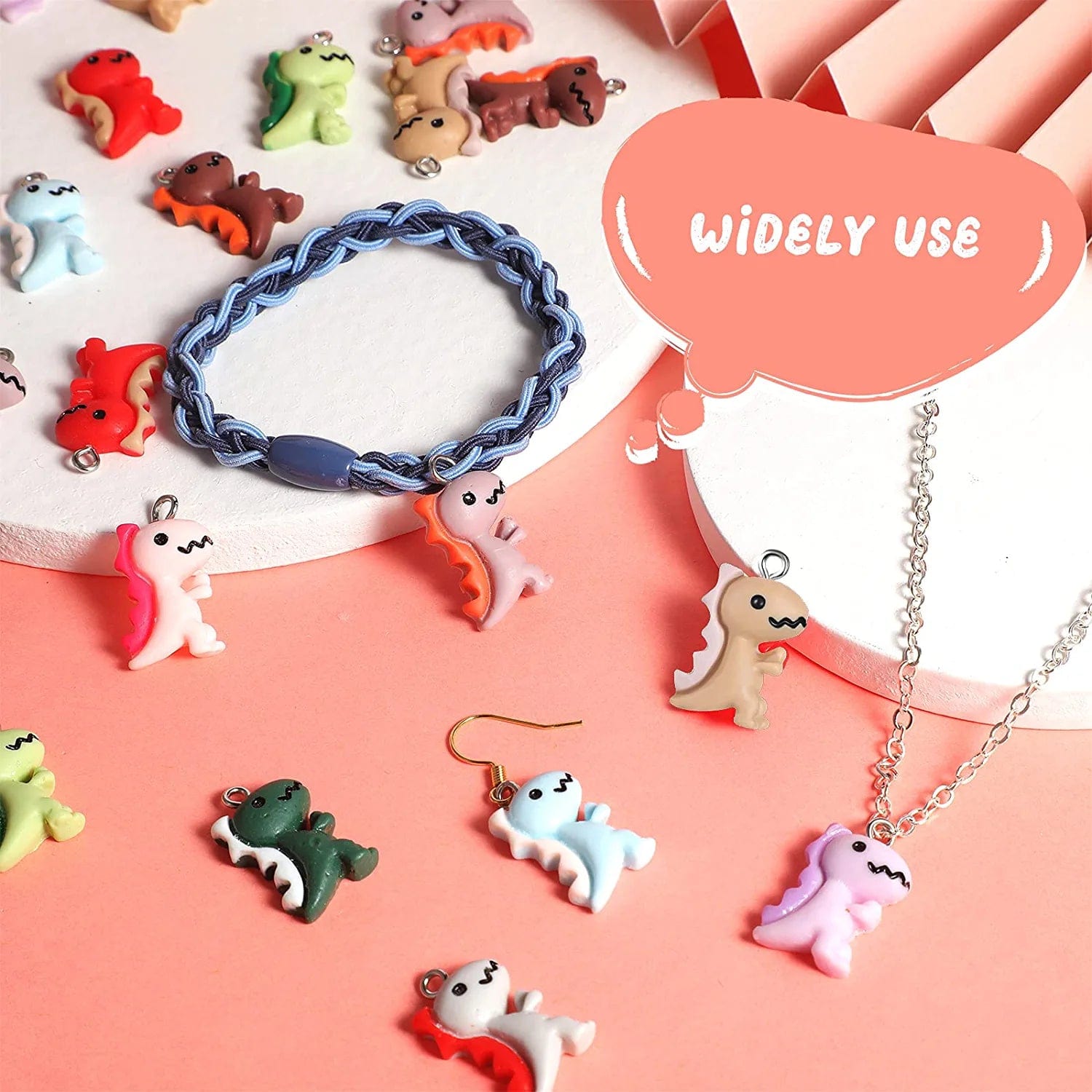 100 Pieces Dinosaur Charms for Jewelry Making, Cute Resin Dinosaur Pendants Charms for Girls Kids Earring Bracelet Necklace DIY Crafting, 10 Colors