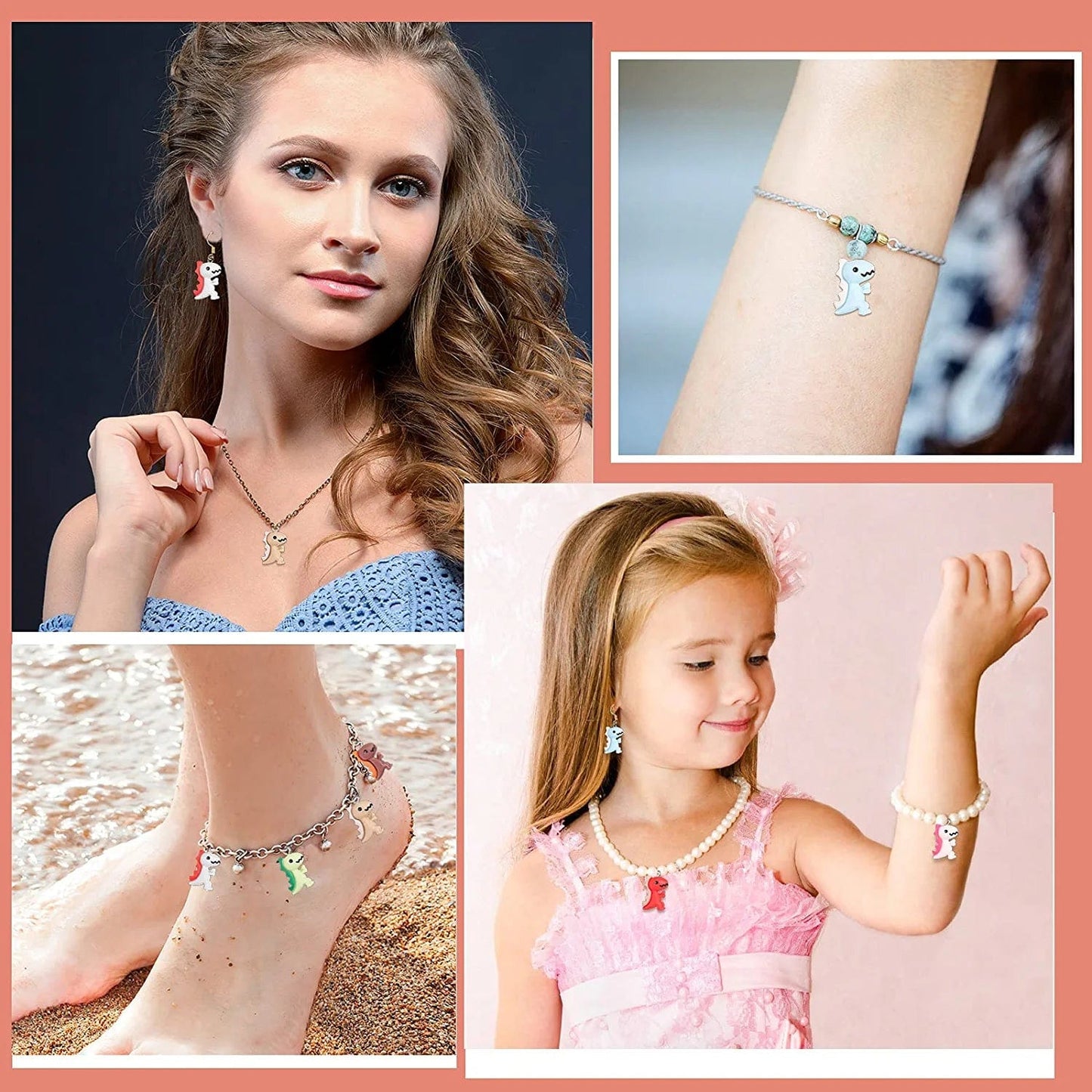 100 Pieces Dinosaur Charms for Jewelry Making, Cute Resin Dinosaur Pendants Charms for Girls Kids Earring Bracelet Necklace DIY Crafting, 10 Colors