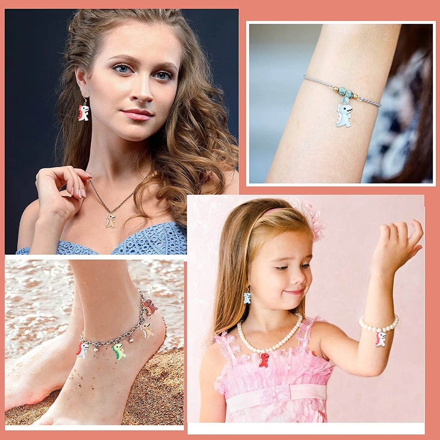 100 Pieces Dinosaur Charms for Jewelry Making, Cute Resin Dinosaur Pendants Charms for Girls Kids Earring Bracelet Necklace DIY Crafting, 10 Colors