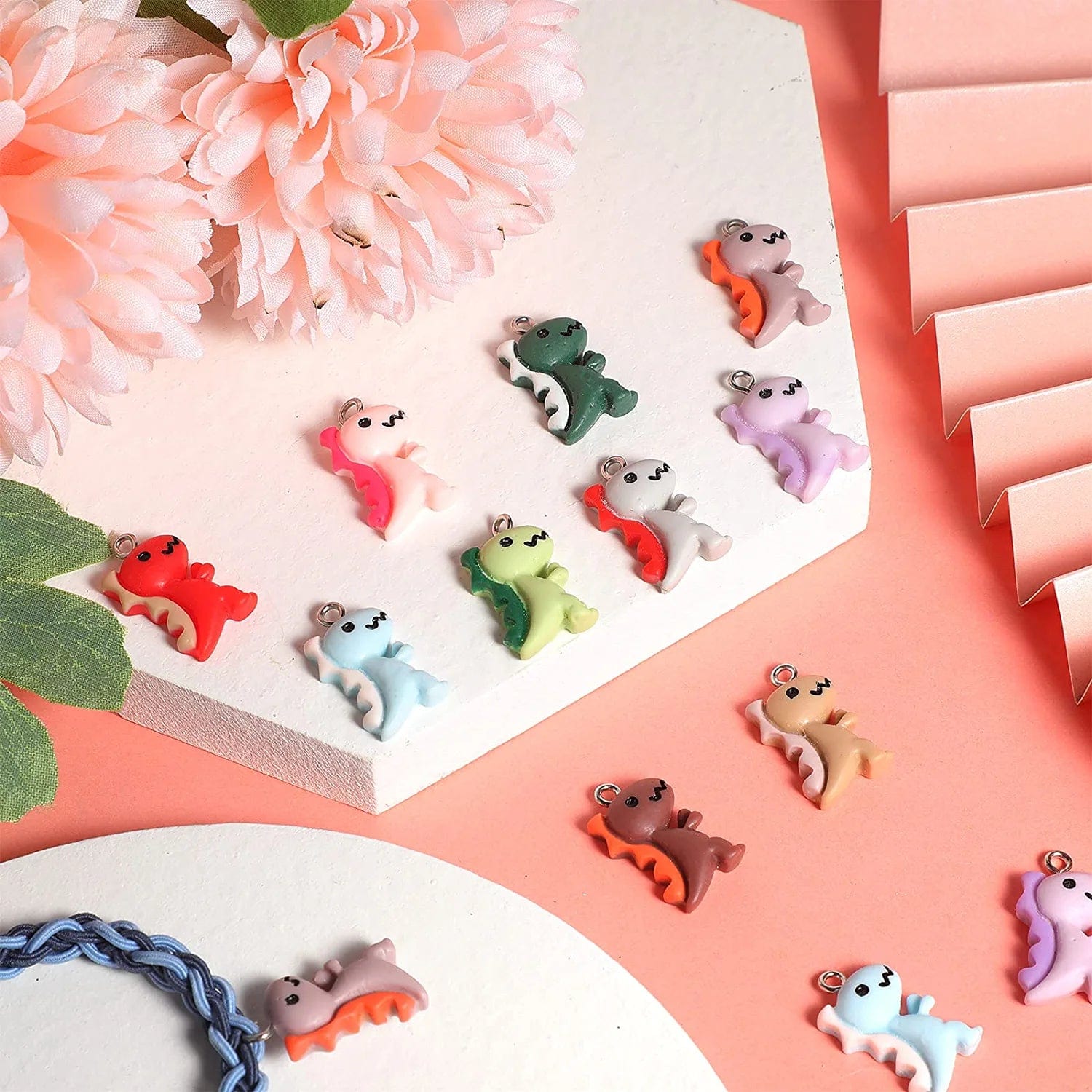 100 Pieces Dinosaur Charms for Jewelry Making, Cute Resin Dinosaur Pendants Charms for Girls Kids Earring Bracelet Necklace DIY Crafting, 10 Colors