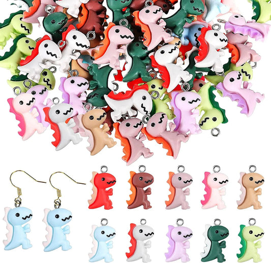 100 Pieces Dinosaur Charms for Jewelry Making, Cute Resin Dinosaur Pendants Charms for Girls Kids Earring Bracelet Necklace DIY Crafting, 10 Colors Lovely Style
