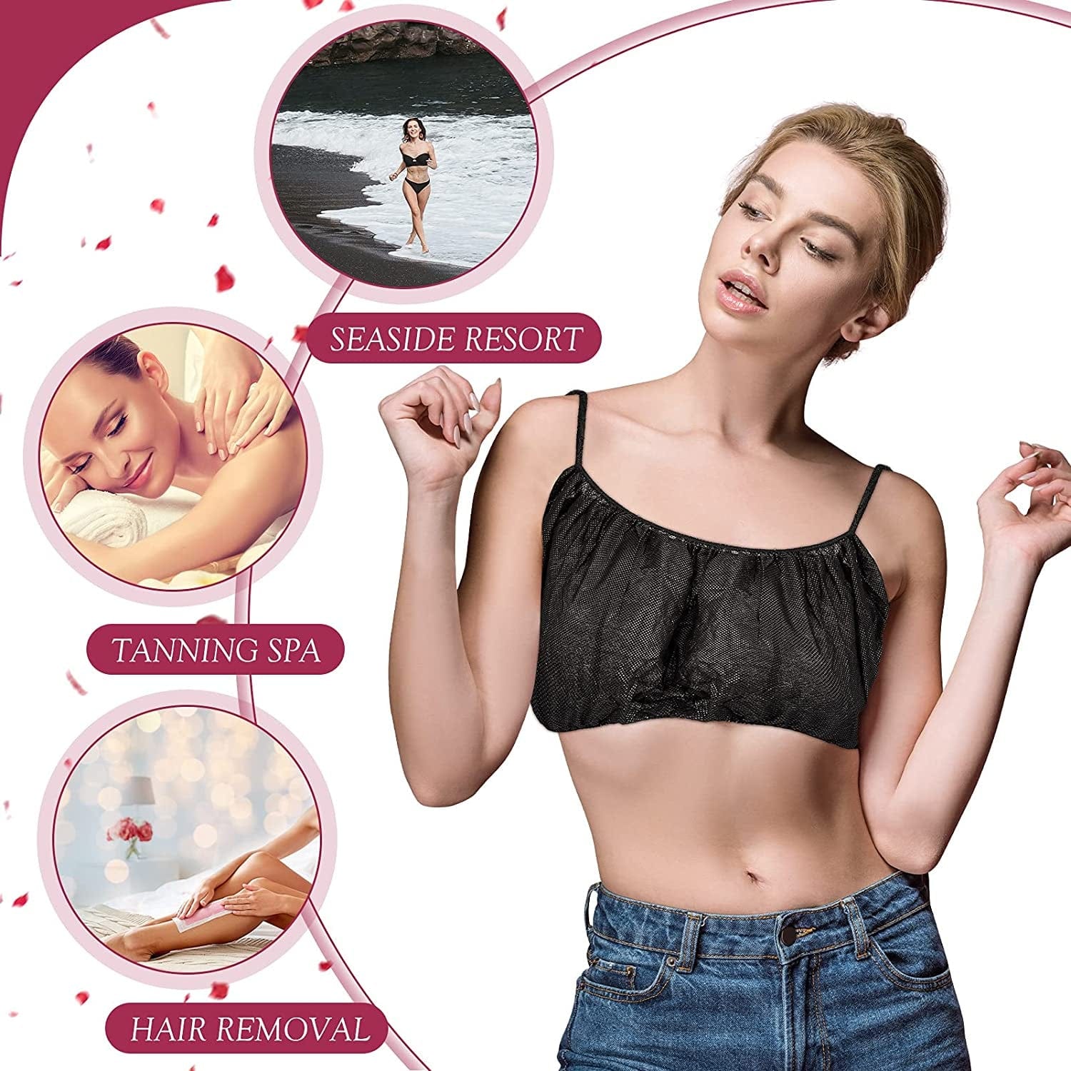 100 Pieces Disposable Bras Disposable Brassieres Non-Woven Bra Beauty Black Disposable Bra Brassieres for Sunless Spray Tan Spa Salon Top Garment Underwear