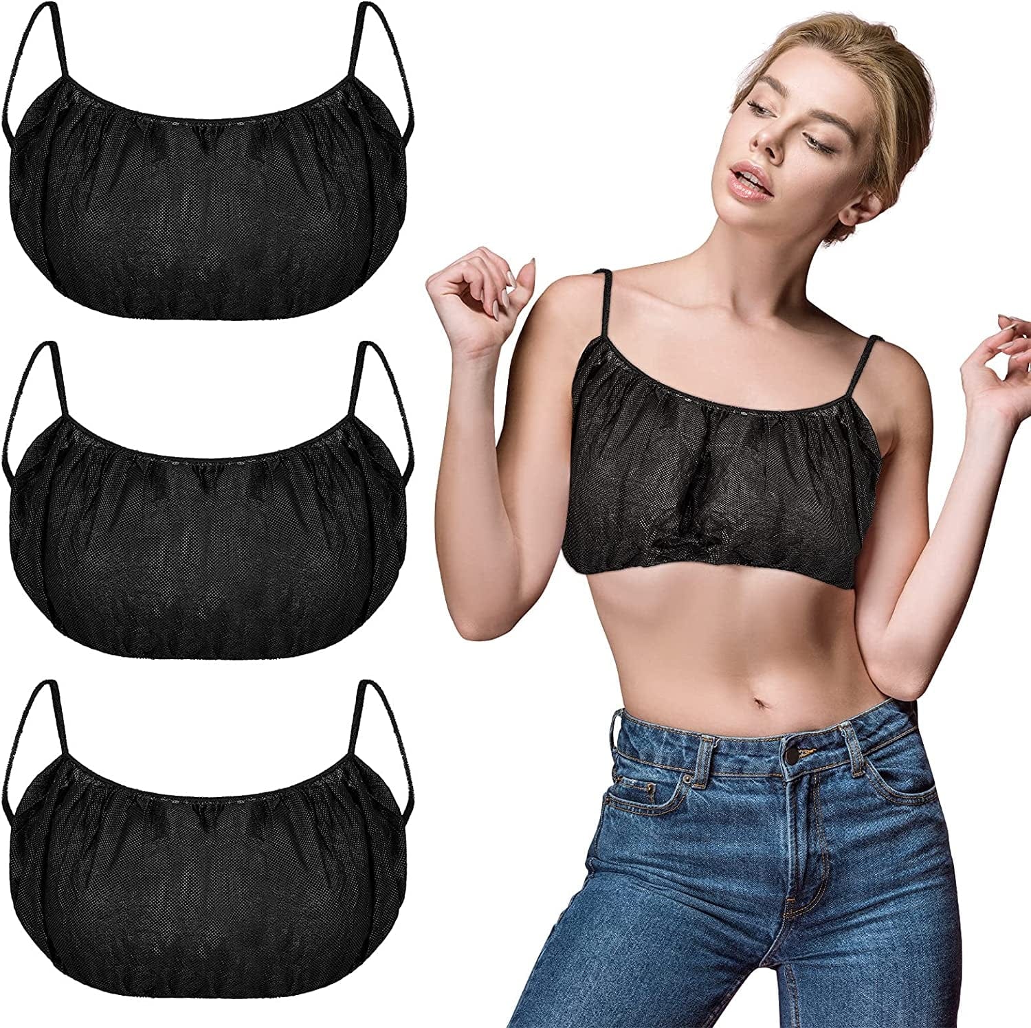 100 Pieces Disposable Bras Disposable Brassieres Non-Woven Bra Beauty Black Disposable Bra Brassieres for Sunless Spray Tan Spa Salon Top Garment Underwear