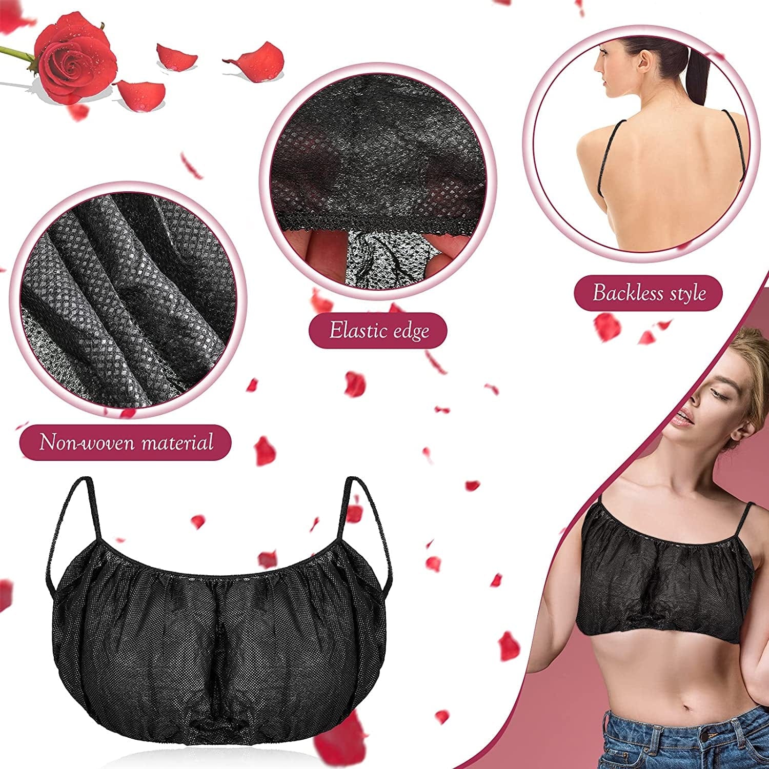 100 Pieces Disposable Bras Disposable Brassieres Non-Woven Bra Beauty Black Disposable Bra Brassieres for Sunless Spray Tan Spa Salon Top Garment Underwear