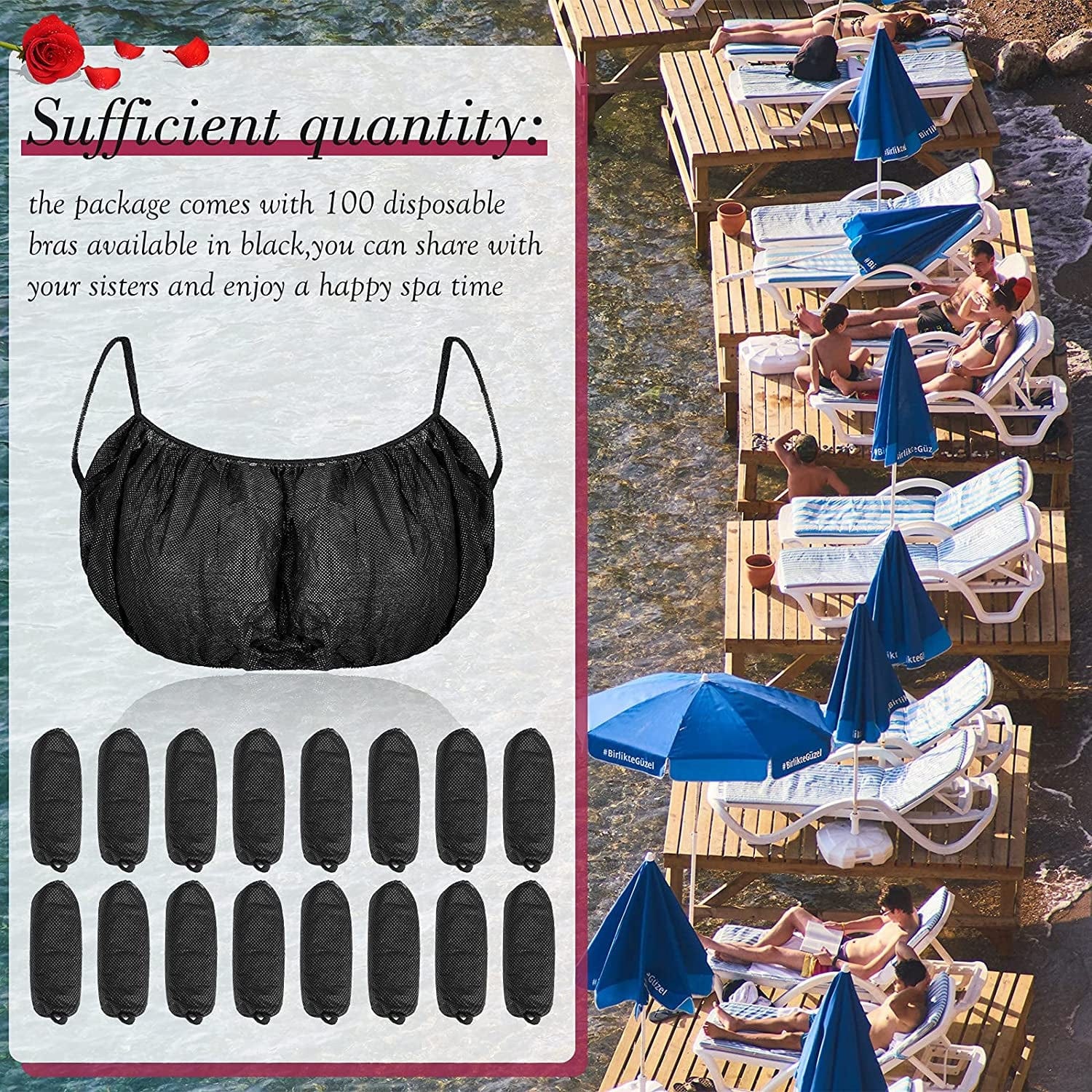 100 Pieces Disposable Bras Disposable Brassieres Non-Woven Bra Beauty Black Disposable Bra Brassieres for Sunless Spray Tan Spa Salon Top Garment Underwear