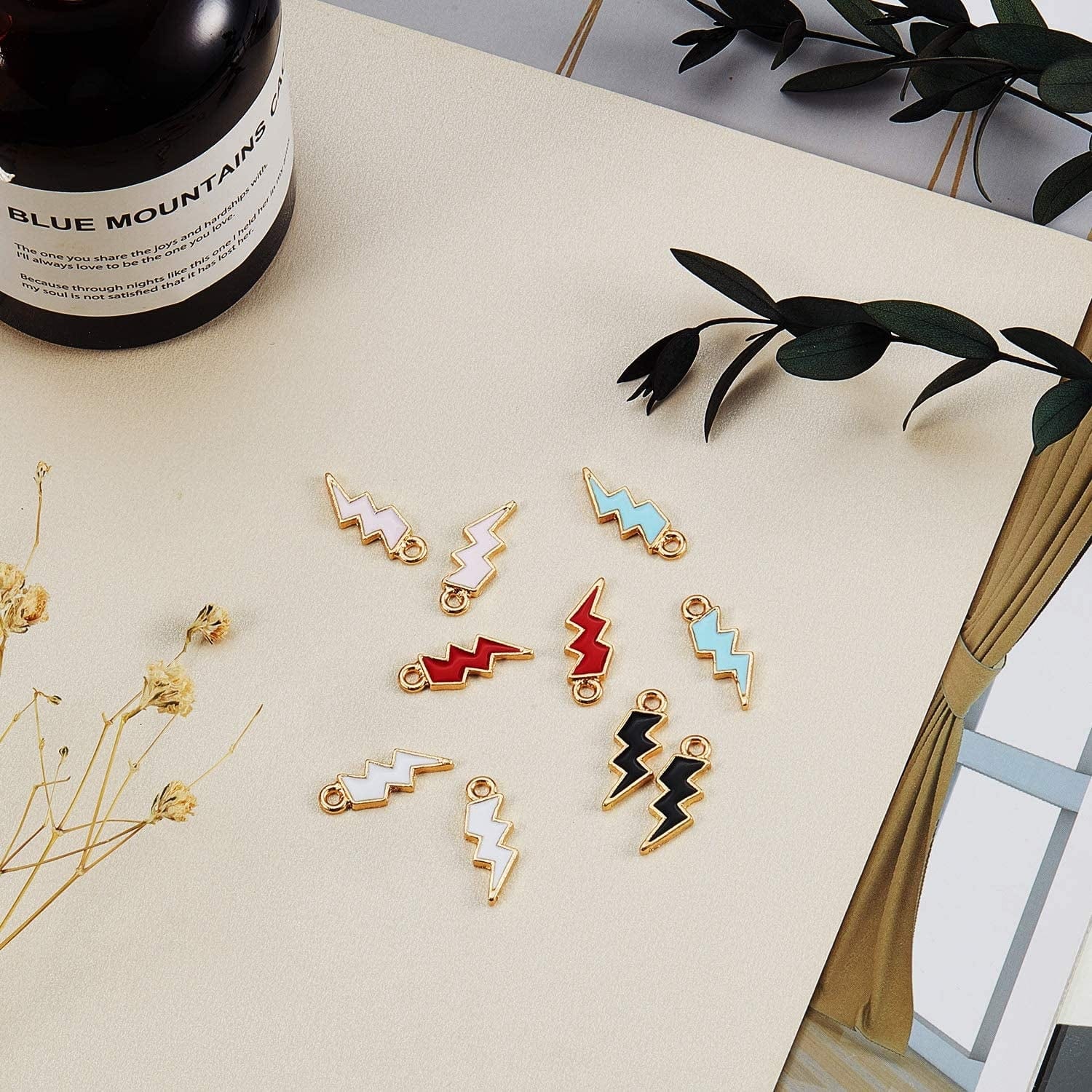 100 Pieces Enamel Flash Shape Charms Mixed Color Zinc Alloy Enamel Charms Pendants for Bracelet Necklace Earrings Pendant DIY Jewelry Making Supplies, 5 Colors