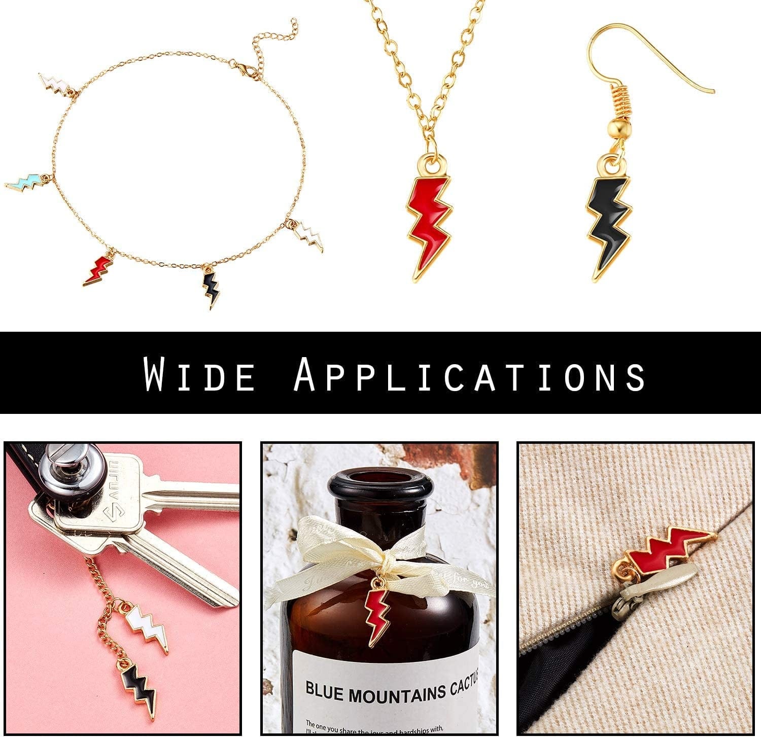 100 Pieces Enamel Flash Shape Charms Mixed Color Zinc Alloy Enamel Charms Pendants for Bracelet Necklace Earrings Pendant DIY Jewelry Making Supplies, 5 Colors