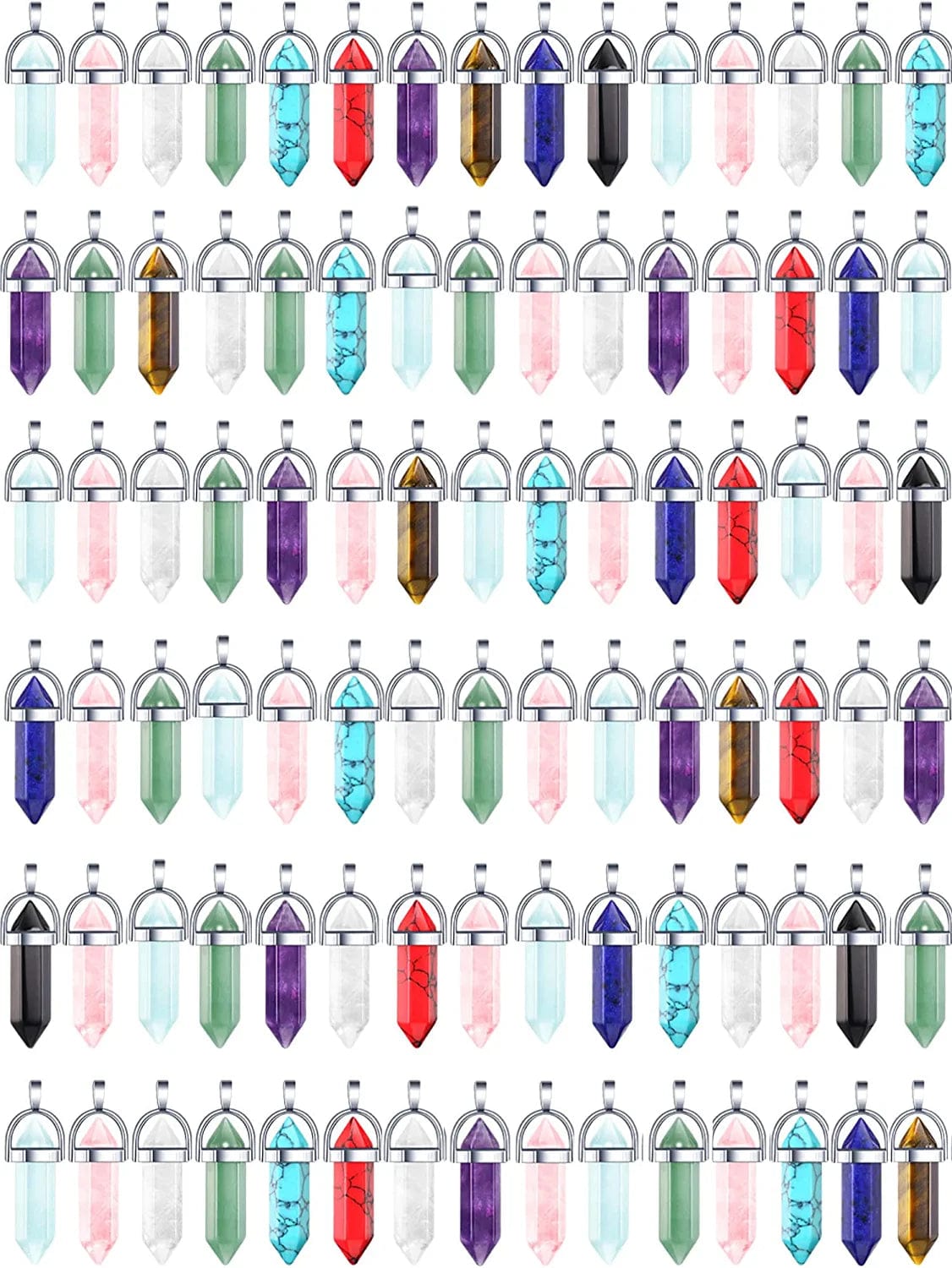 100 Pieces Hexagonal Chakra Crystal Pendant DIY Pendant Gemstone Healing Pointed Stone Beads for Necklace Earrings Bracelet Jewelry Making Natural Colors Set