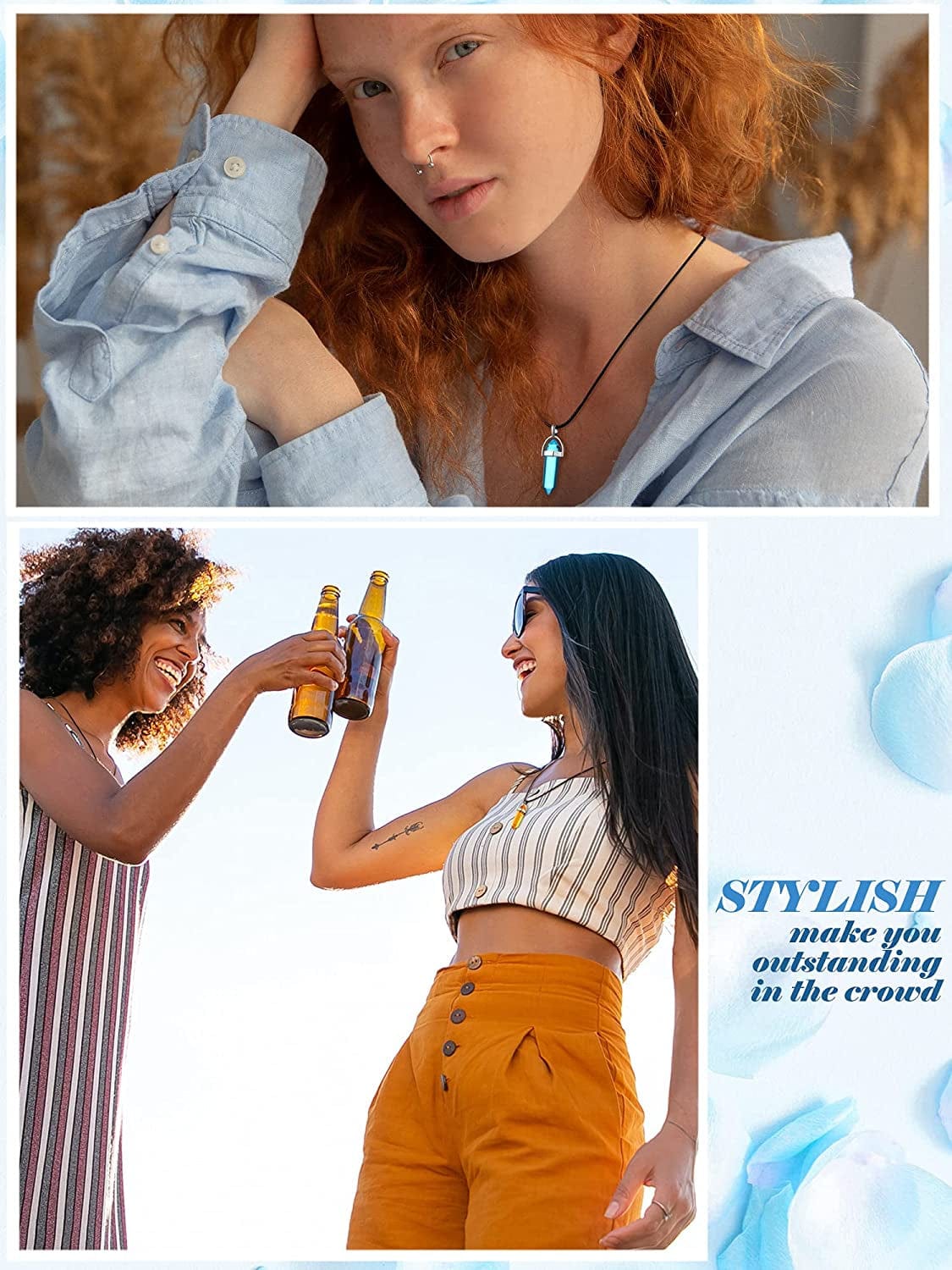 100 Pieces Hexagonal Chakra Crystal Pendant DIY Pendant Gemstone Healing Pointed Stone Beads for Necklace Earrings Bracelet Jewelry Making