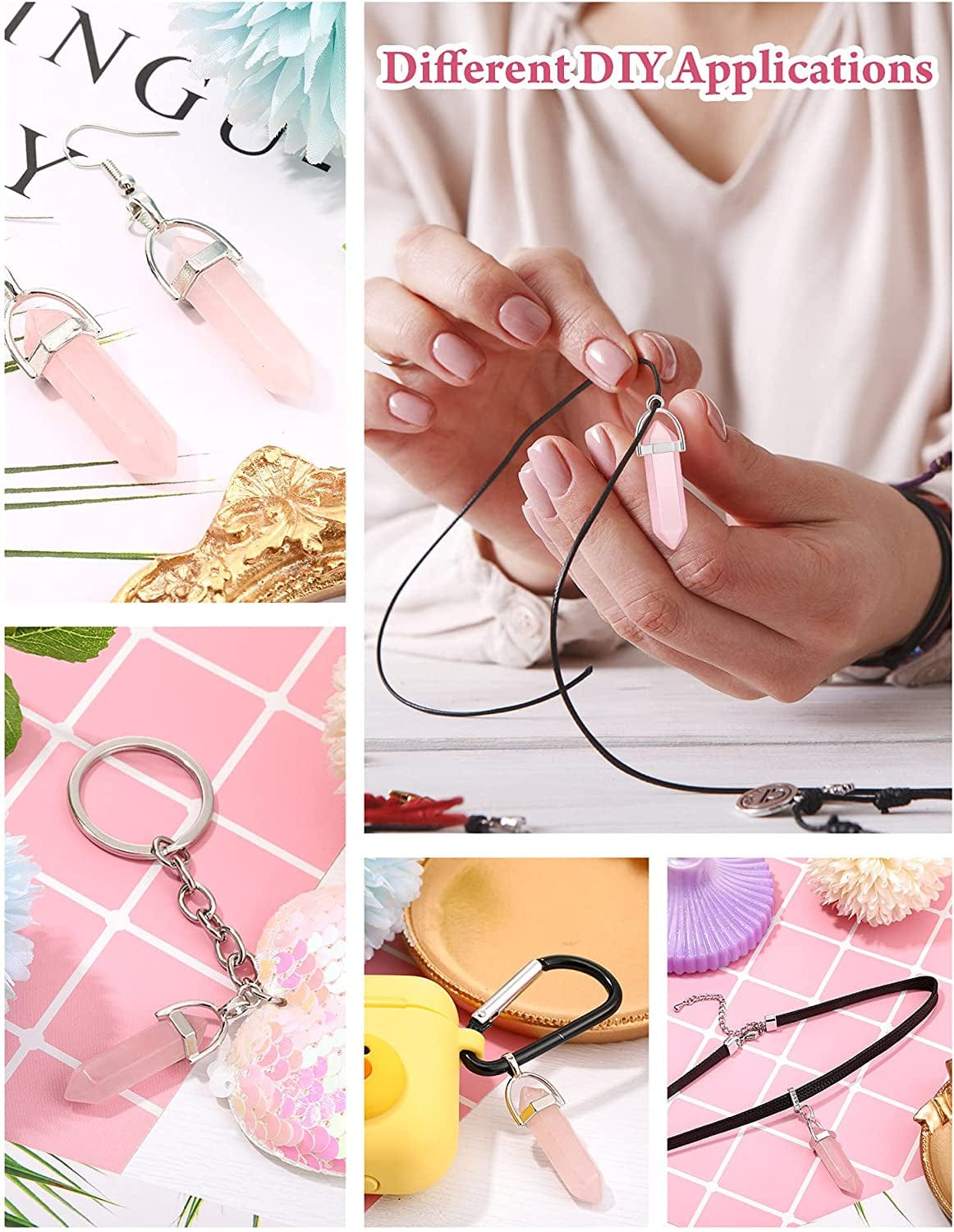 100 Pieces Hexagonal Chakra Crystal Pendant DIY Pendant Gemstone Healing Pointed Stone Beads for Necklace Earrings Bracelet Jewelry Making