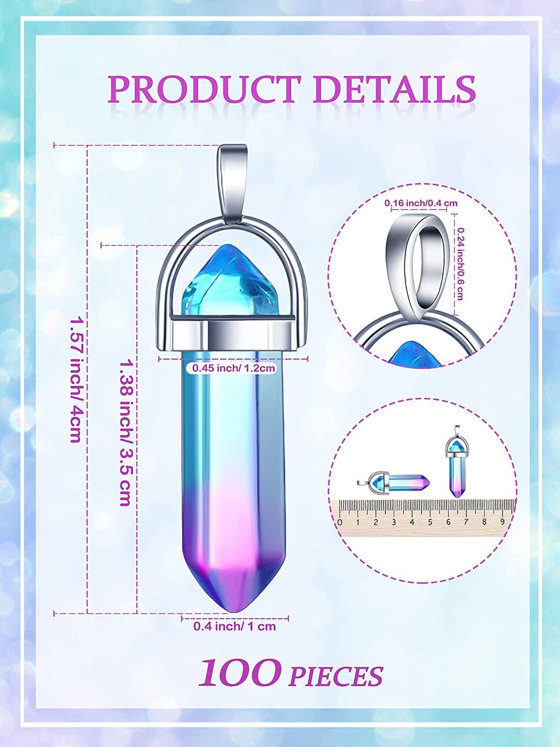 100 Pieces Hexagonal Chakra Crystal Pendant DIY Pendant Gemstone Healing Pointed Stone Beads for Necklace Earrings Bracelet Jewelry Making