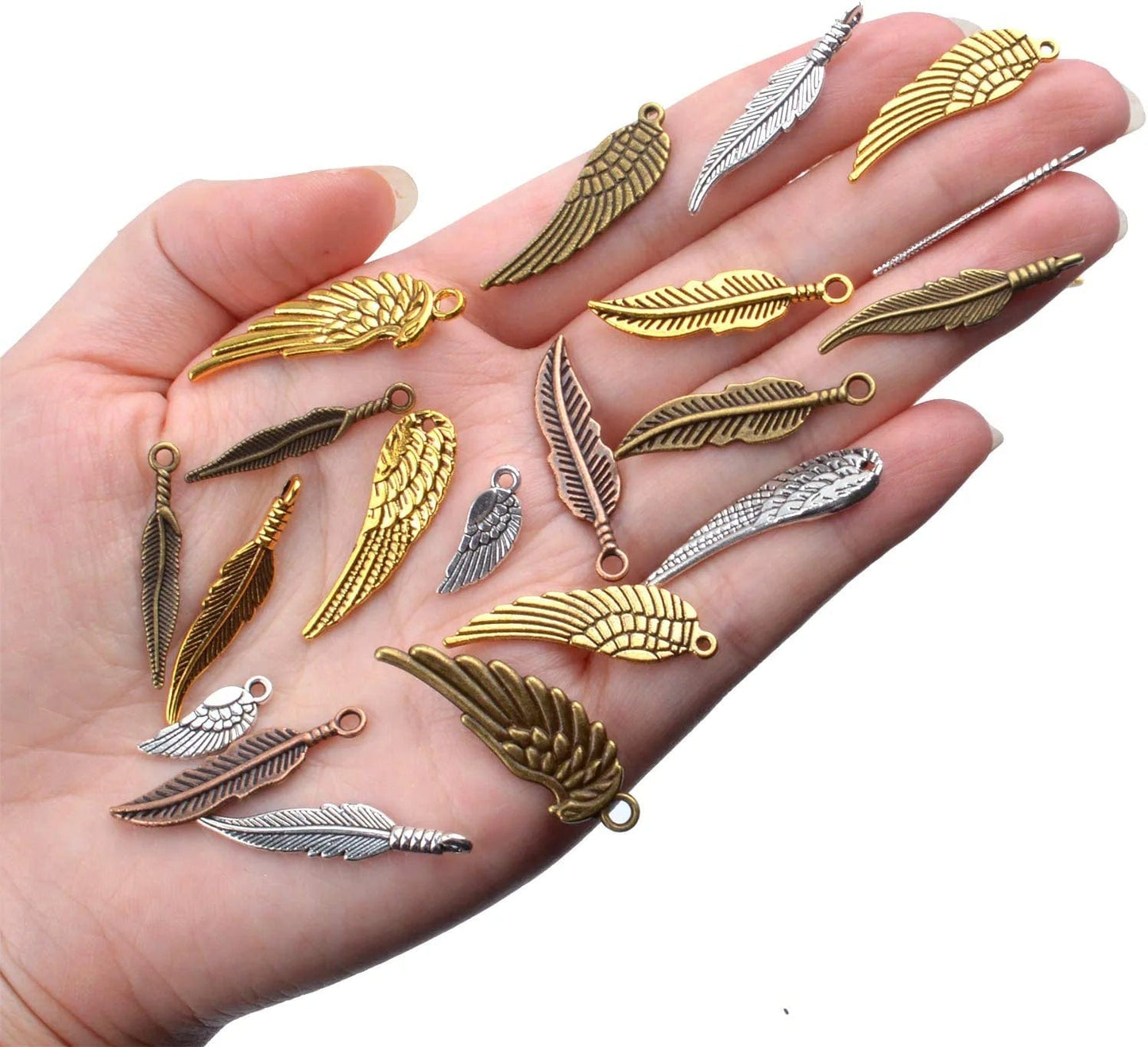 100 Pieces Mixed Colors Alloy Angel Feather Wings Charms Pendants Jewelry Findings for DIY Necklace Bracelet