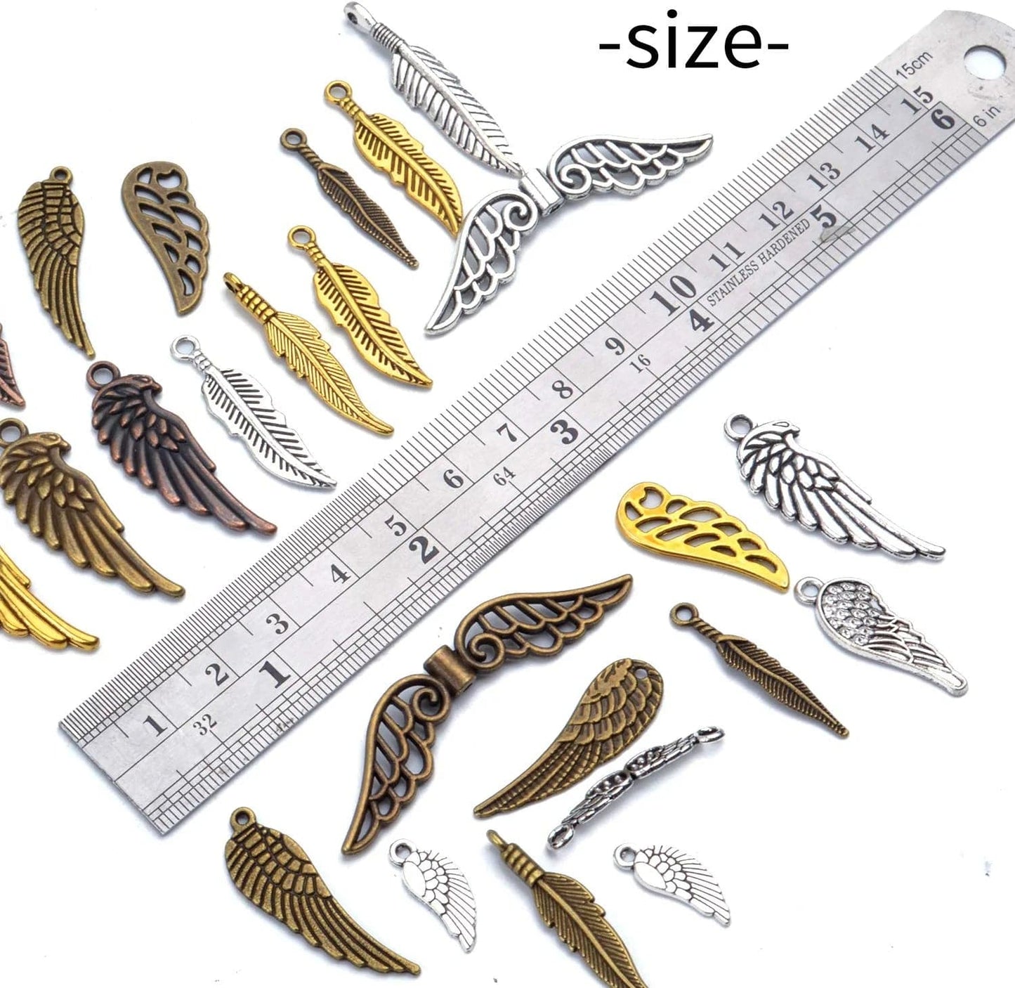 100 Pieces Mixed Colors Alloy Angel Feather Wings Charms Pendants Jewelry Findings for DIY Necklace Bracelet