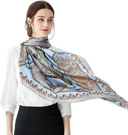 100% Pure Mulberry Silk Scarf 43" Large Square Lightweight Headscarf& Shawl–Women Hair Wraps-With Gift Packed Apparel & Accessories > Clothing Accessories > Scarves & Shawls KYLIE MAX Light Blue