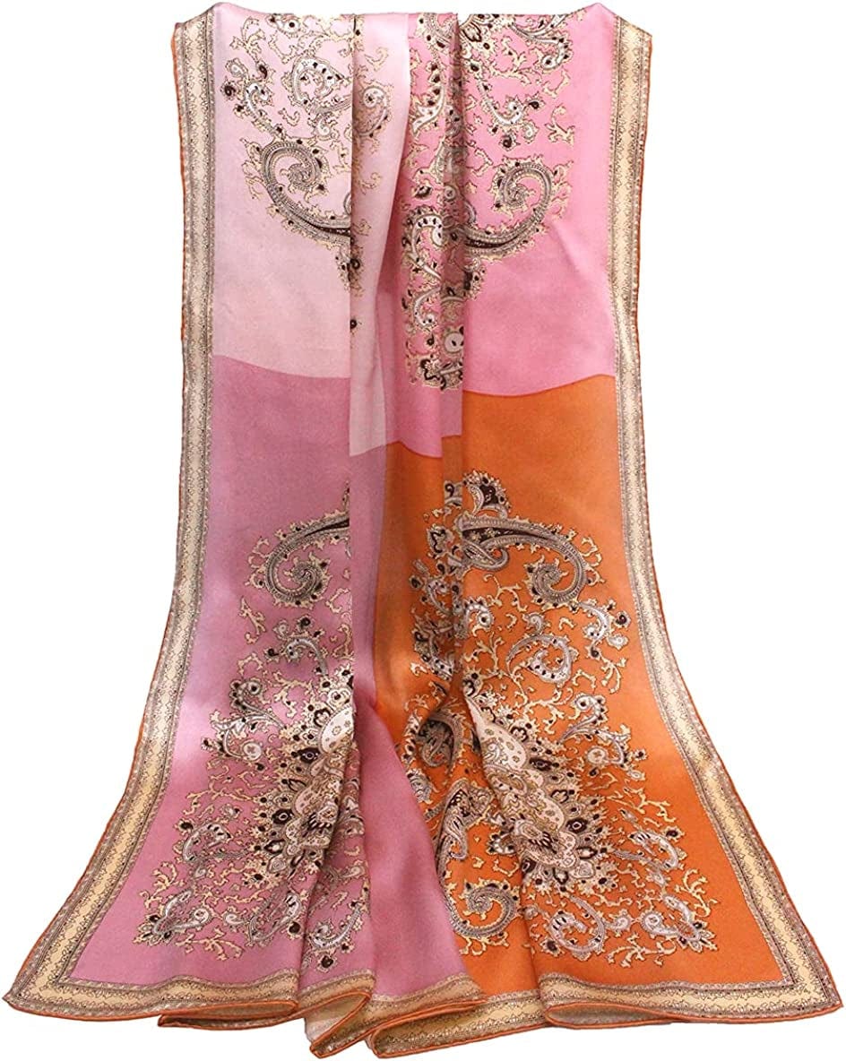 100% Pure Mulberry Silk Scarf 43" Large Square Lightweight Headscarf& Shawl–Women Hair Wraps-With Gift Packed Apparel & Accessories > Clothing Accessories > Scarves & Shawls KYLIE MAX Light Pink-vintage Pattern