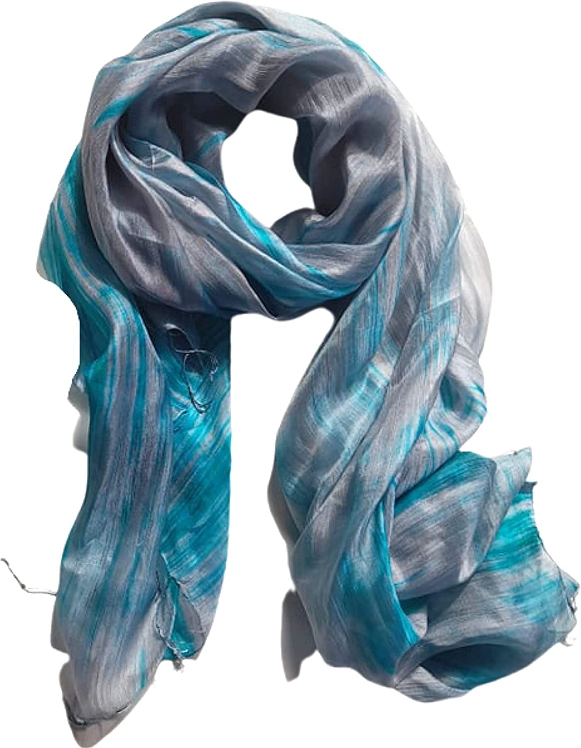 100% Pure Silk Scarf Woman'S Scarves Shawl Wrap Hand Painted Silk Scarf Apparel & Accessories > Clothing Accessories > Scarves & Shawls Millie & Boo Turquoise, Grey