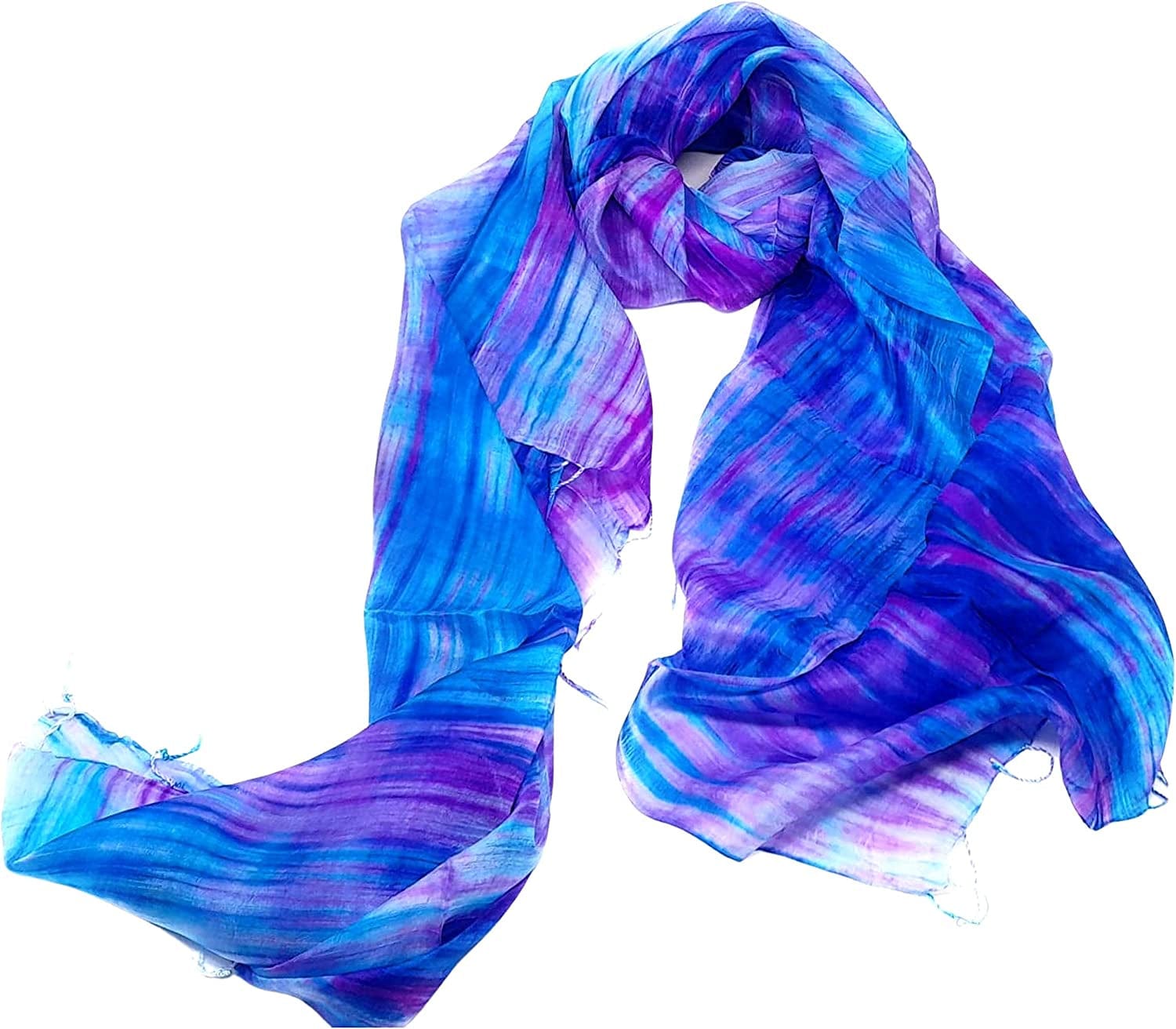 100% Pure Silk Scarf Woman'S Scarves Shawl Wrap Hand Painted Silk Scarf Apparel & Accessories > Clothing Accessories > Scarves & Shawls Millie & Boo Purple, Blue