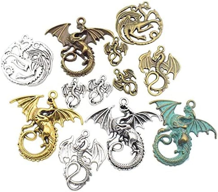 100G (20Pcs) Craft Supplies Mixed Flying Dragon Charms Pendants Beads Charms Pendants for Crafting, Jewelry Findings Making Accessory for DIY Necklace Bracelet (M015) M015