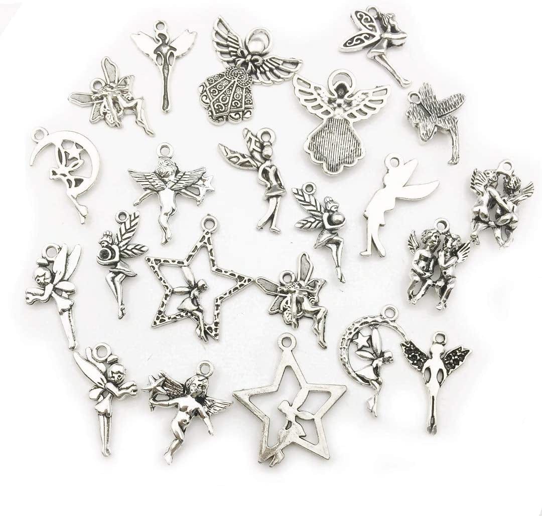 100G (66Pcs) Craft Supplies Antique Silver Wings Angel Fairy Charms Pendants Jewelry Findings for DIY Necklace Bracelet Making Accessory SM151