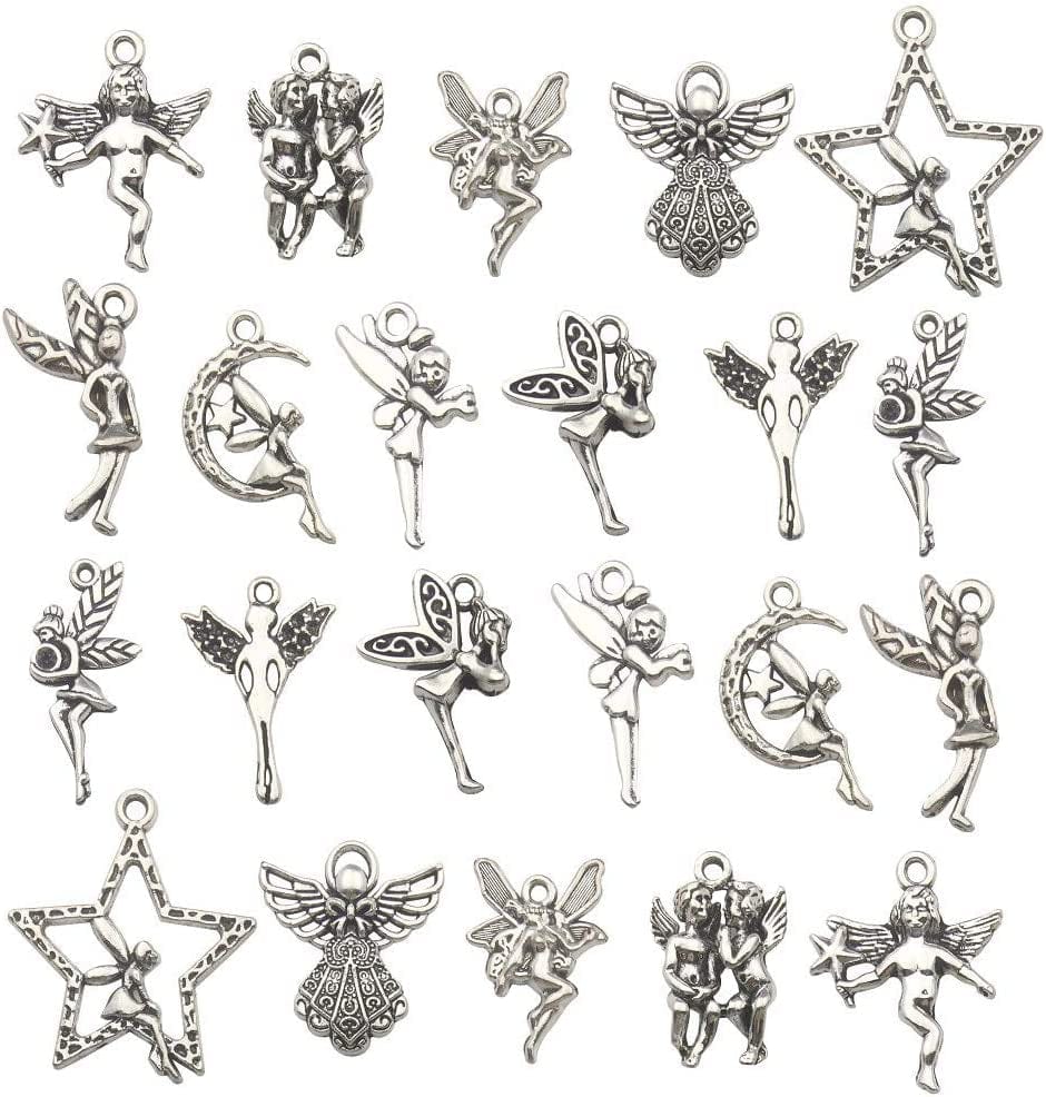 100G (66Pcs) Craft Supplies Antique Silver Wings Angel Fairy Charms Pendants Jewelry Findings for DIY Necklace Bracelet Making Accessory SM151 Wings Angel Fairy