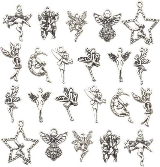100G (66Pcs) Craft Supplies Antique Silver Wings Angel Fairy Charms Pendants Jewelry Findings for DIY Necklace Bracelet Making Accessory SM151 Wings Angel Fairy