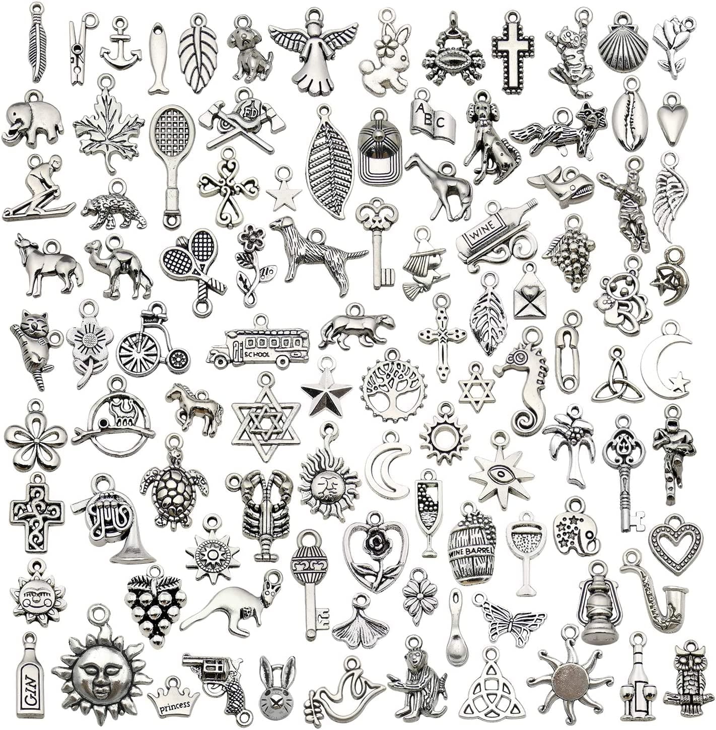 100G(80Pcs) Wholesale Bulk Lots Antique Silver Animals Cat Dog Pet Charms Pendants for Jewelry Making Crafting Findings Accessory for DIY Necklace Bracelet Earrings SM293 100Pieces