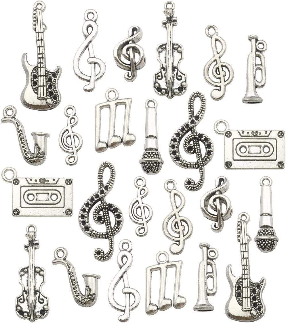 100G(80Pcs) Wholesale Bulk Lots Antique Silver Animals Cat Dog Pet Charms Pendants for Jewelry Making Crafting Findings Accessory for DIY Necklace Bracelet Earrings SM293 Music Charms