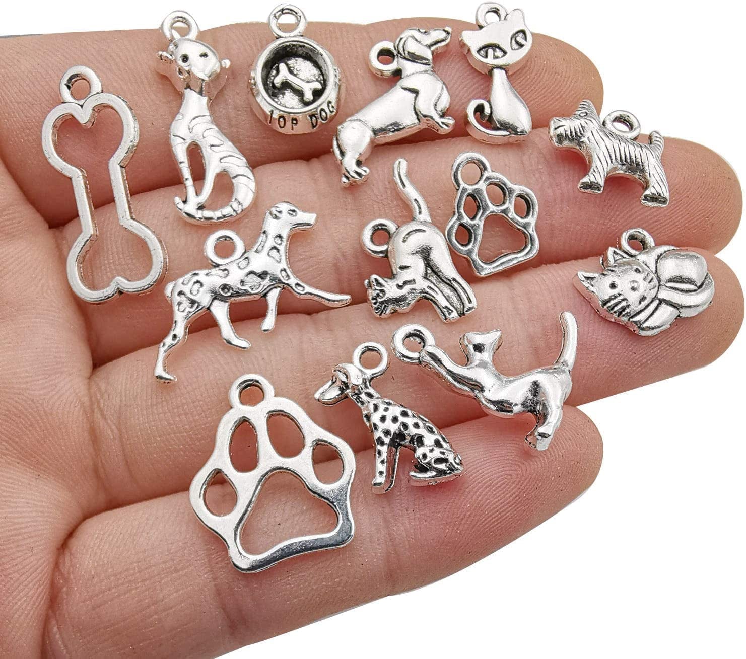 100G(80Pcs) Wholesale Bulk Lots Antique Silver Animals Cat Dog Pet Charms Pendants for Jewelry Making Crafting Findings Accessory for DIY Necklace Bracelet Earrings SM293